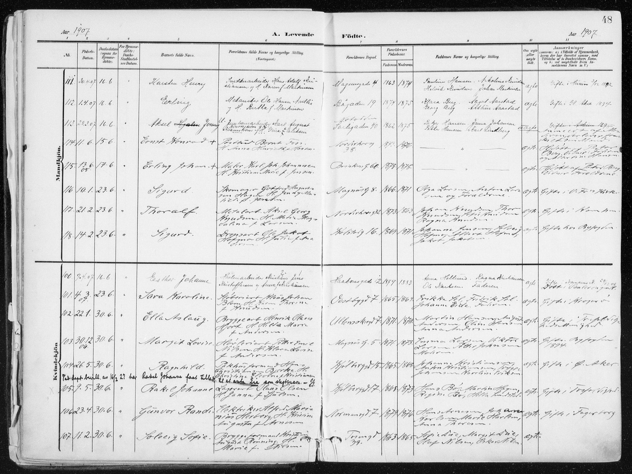 Kampen prestekontor Kirkebøker, SAO/A-10853/F/Fa/L0010: Parish register (official) no. I 10, 1905-1917, p. 48