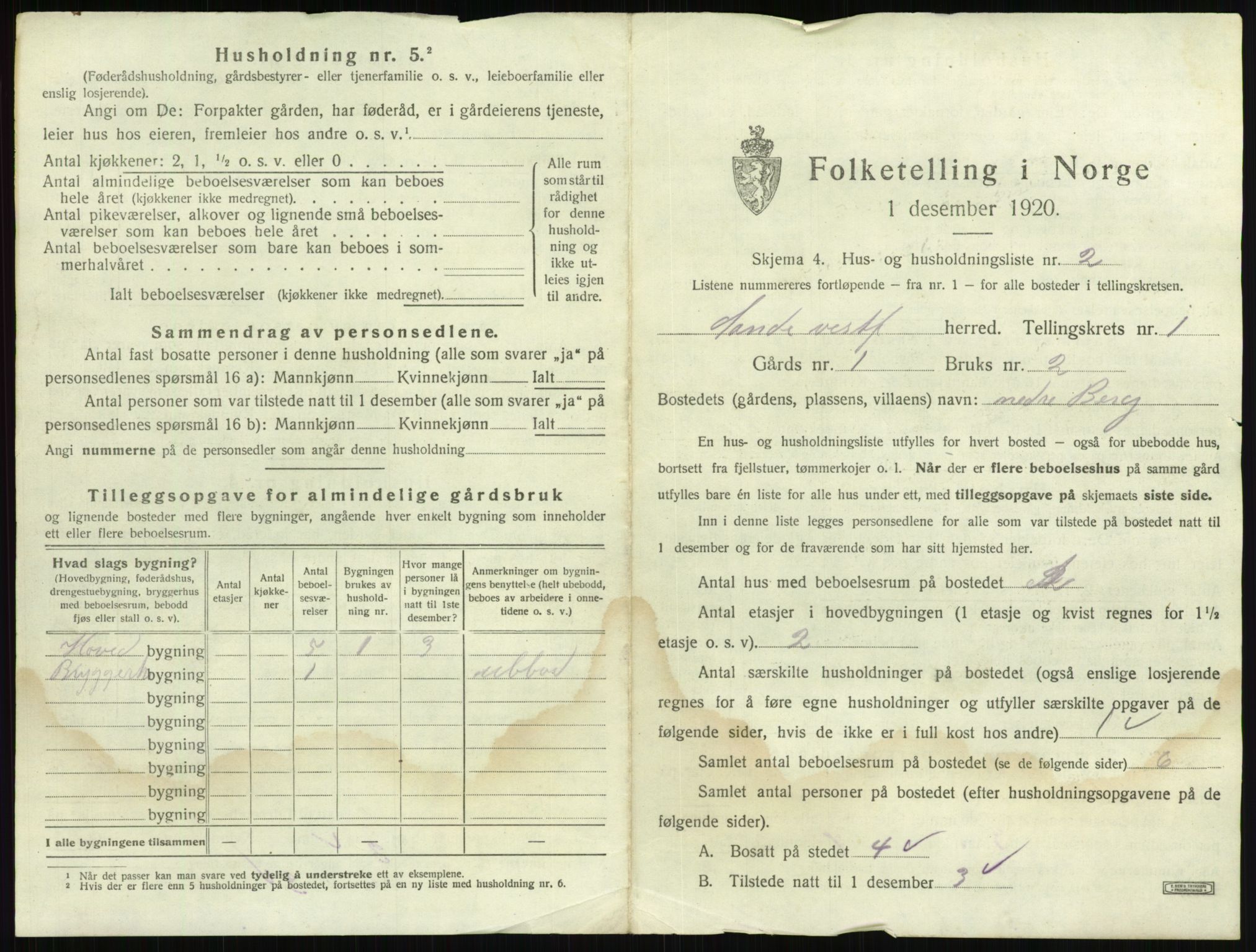 SAKO, 1920 census for Sande, 1920, p. 41