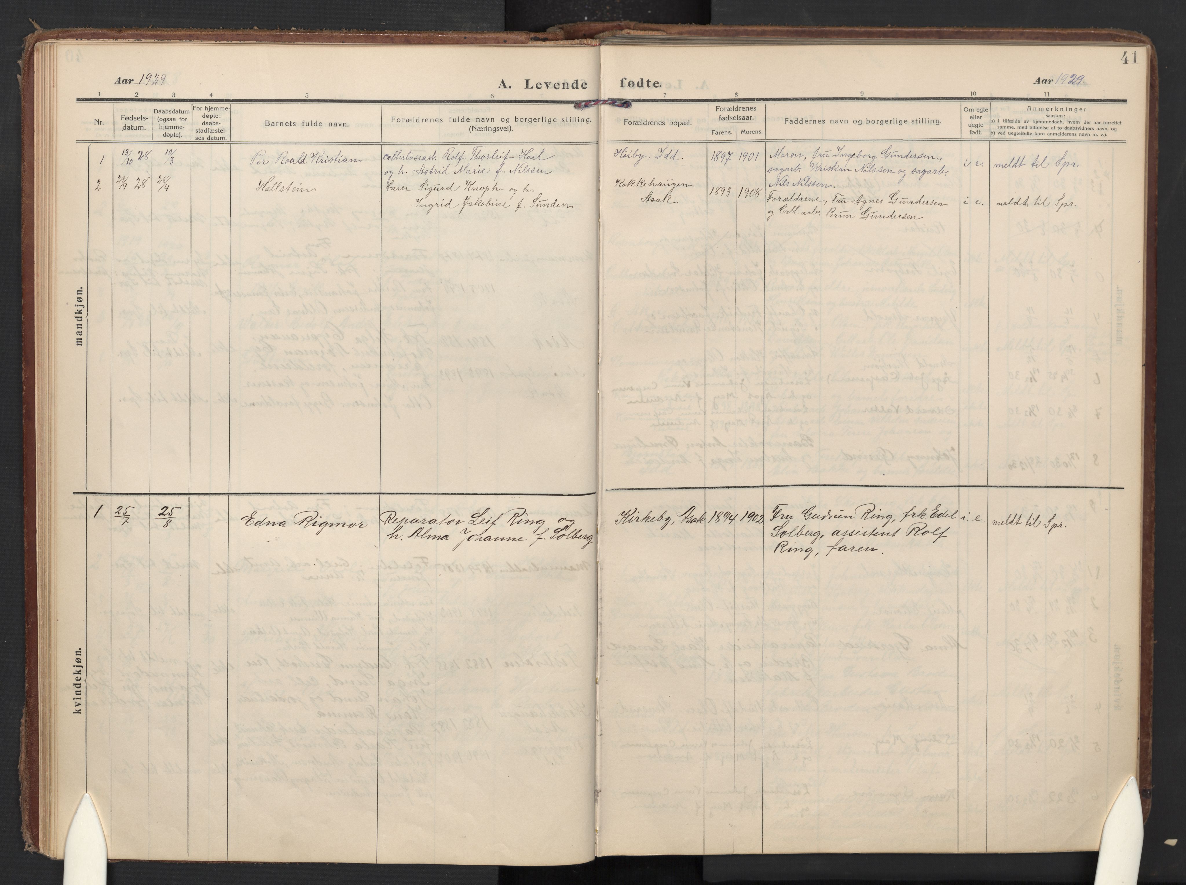 Halden prestekontor Kirkebøker, AV/SAO-A-10909/F/Fc/L0002: Parish register (official) no. III 2, 1909-1945, p. 41