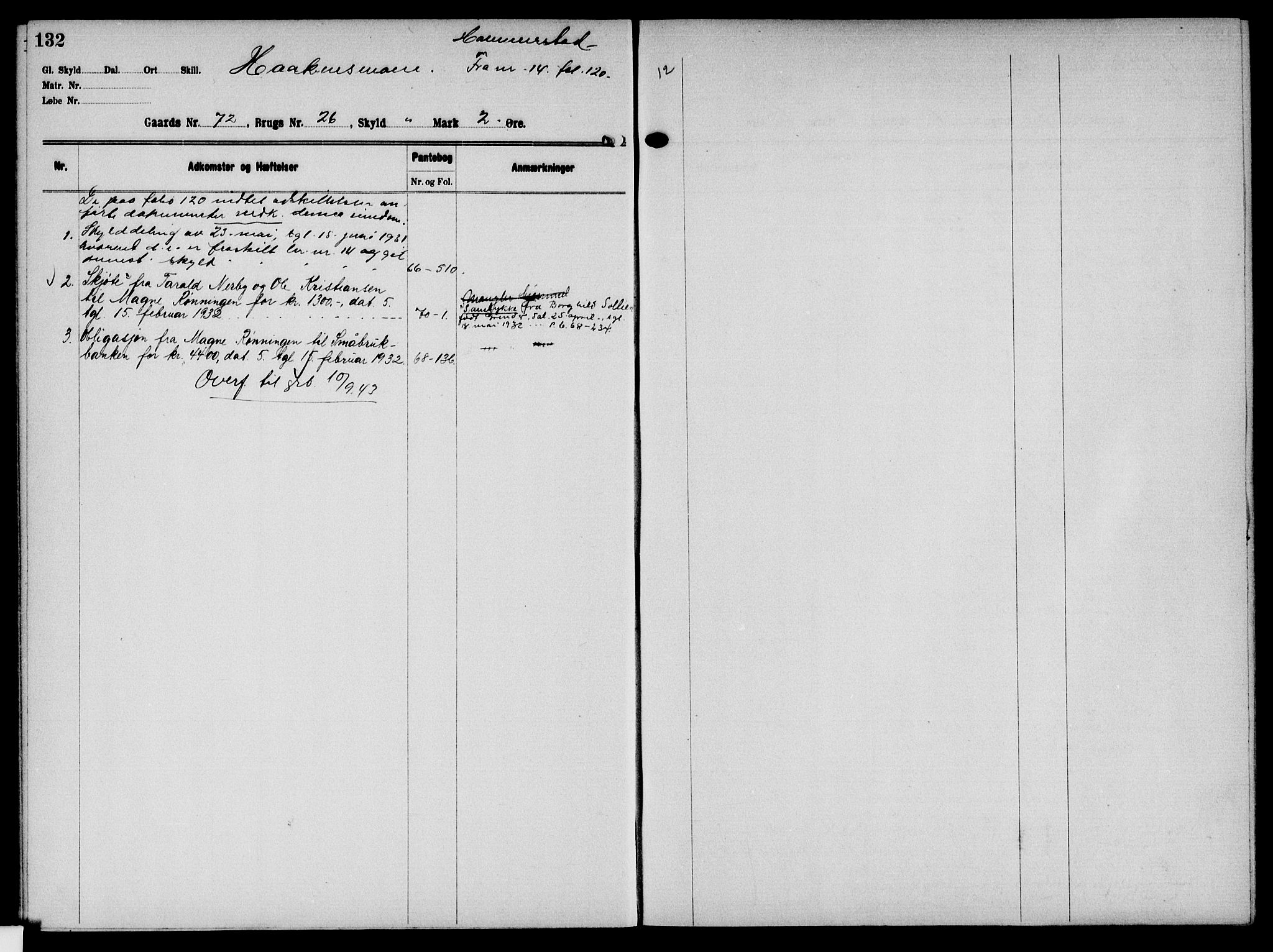 Solør tingrett, AV/SAH-TING-008/H/Ha/Hak/L0006: Mortgage register no. VI, 1900-1935, p. 132