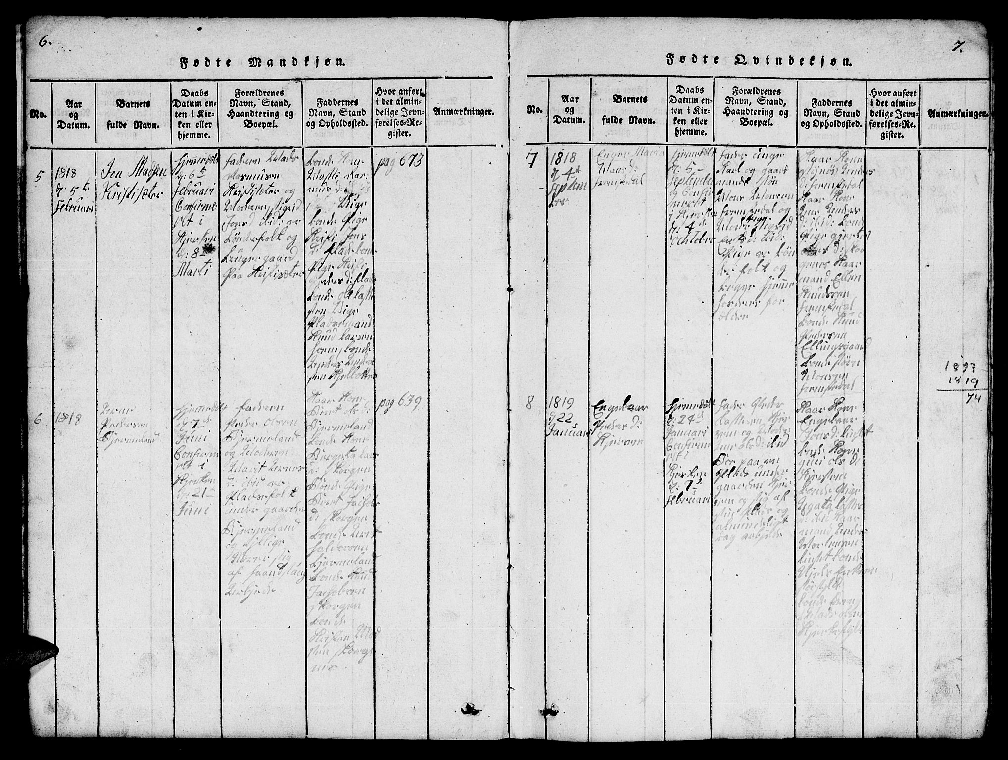 Ministerialprotokoller, klokkerbøker og fødselsregistre - Møre og Romsdal, AV/SAT-A-1454/541/L0546: Parish register (copy) no. 541C01, 1818-1856, p. 6-7