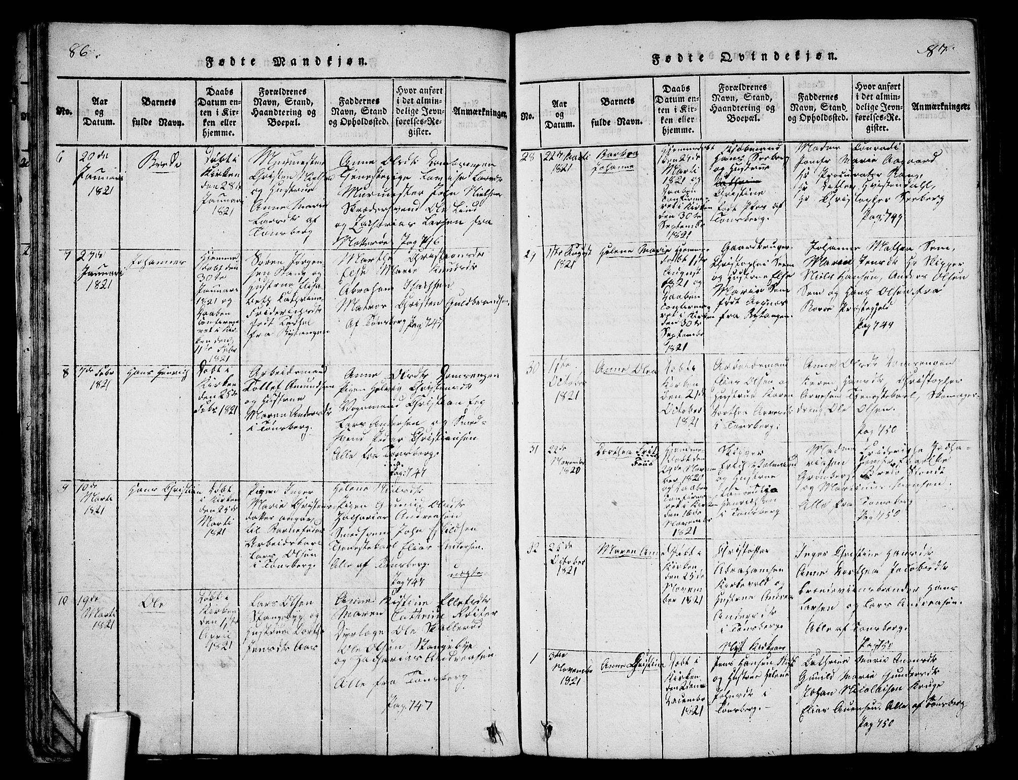 Tønsberg kirkebøker, AV/SAKO-A-330/F/Fa/L0004: Parish register (official) no. I 4, 1813-1826, p. 86-87