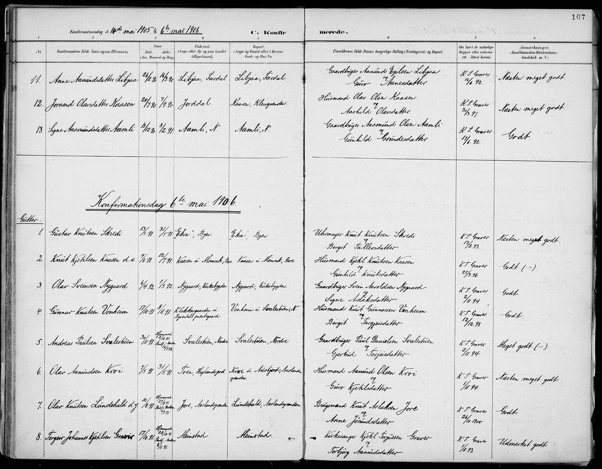 Fyresdal kirkebøker, SAKO/A-263/F/Fa/L0007: Parish register (official) no. I 7, 1887-1914, p. 107