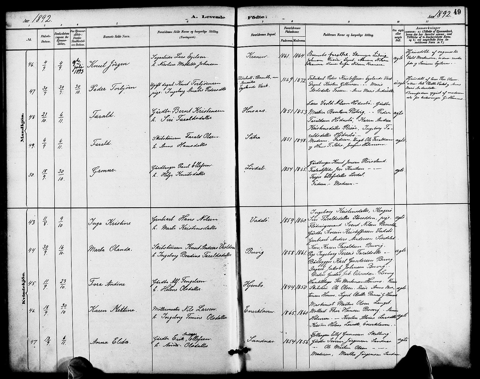 Søndeled sokneprestkontor, AV/SAK-1111-0038/F/Fa/L0005: Parish register (official) no. A 5, 1889-1899, p. 49