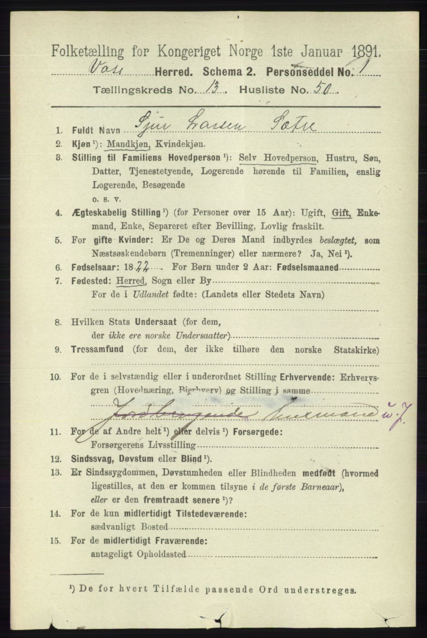 RA, 1891 census for 1235 Voss, 1891, p. 7180