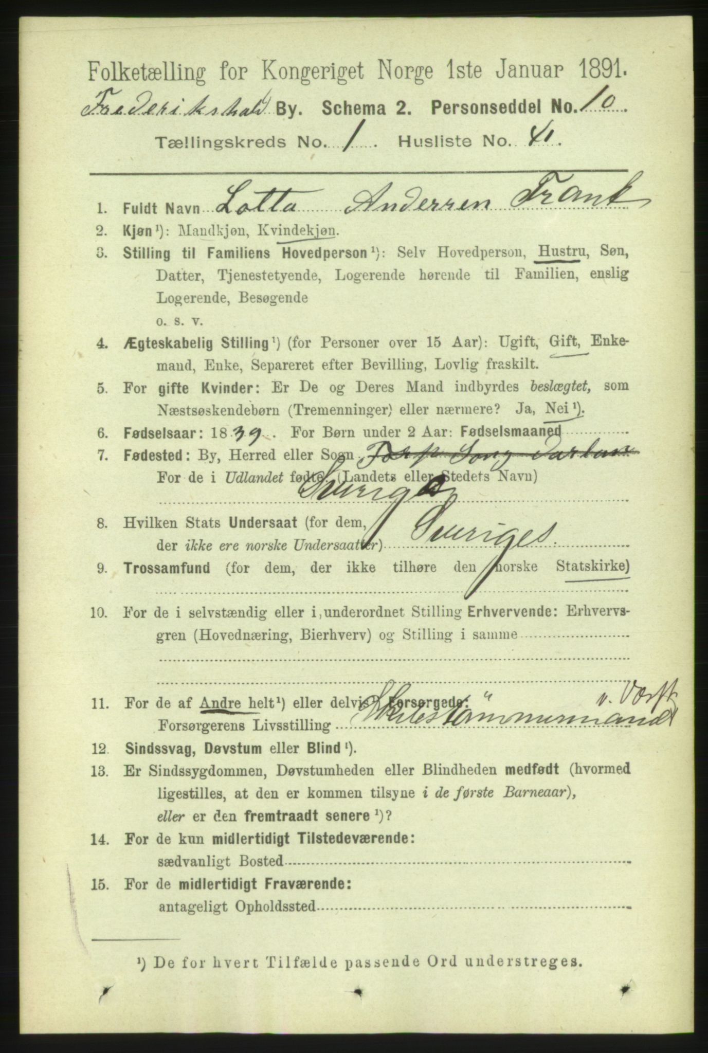 RA, 1891 census for 0101 Fredrikshald, 1891, p. 2331