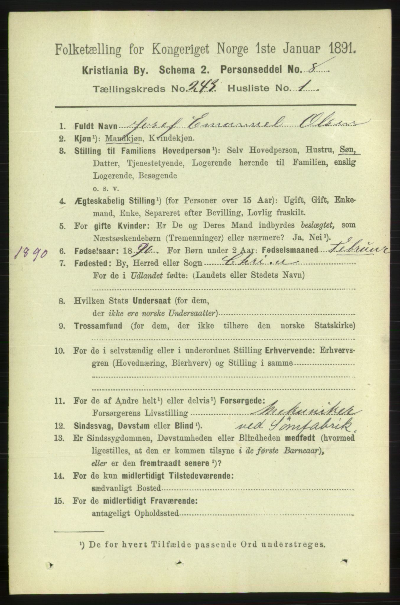 RA, 1891 census for 0301 Kristiania, 1891, p. 147813