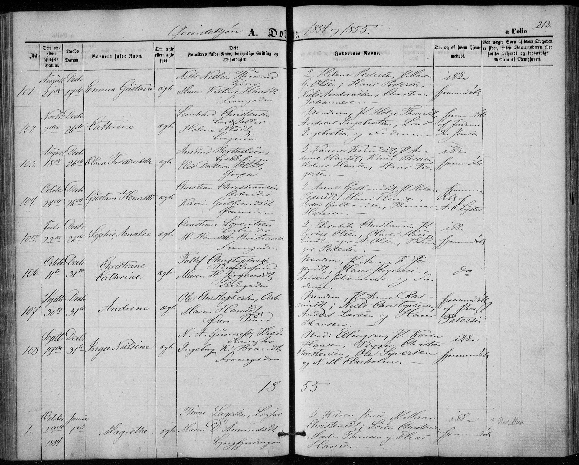 Bragernes kirkebøker, AV/SAKO-A-6/F/Fb/L0002: Parish register (official) no. II 2, 1848-1859, p. 212