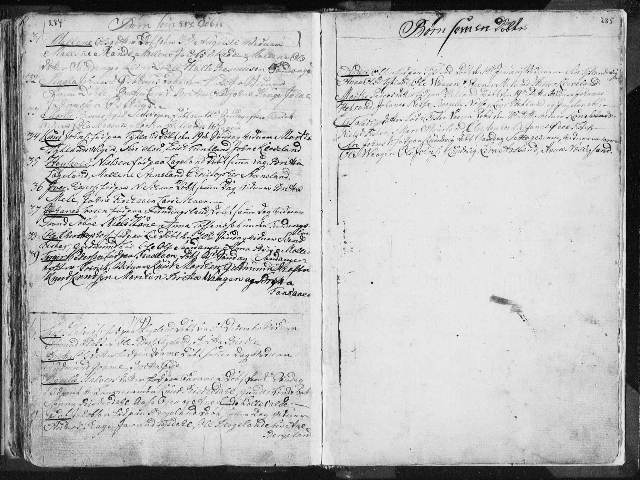 Hjelmeland sokneprestkontor, SAST/A-101843/01/IV/L0001: Parish register (official) no. A 1, 1760-1799, p. 284-285