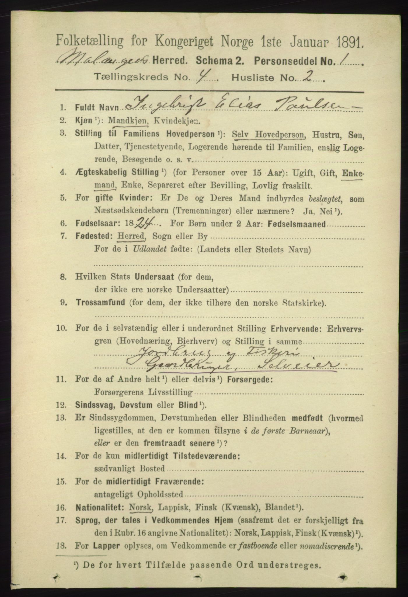 RA, 1891 census for 1932 Malangen, 1891, p. 1099