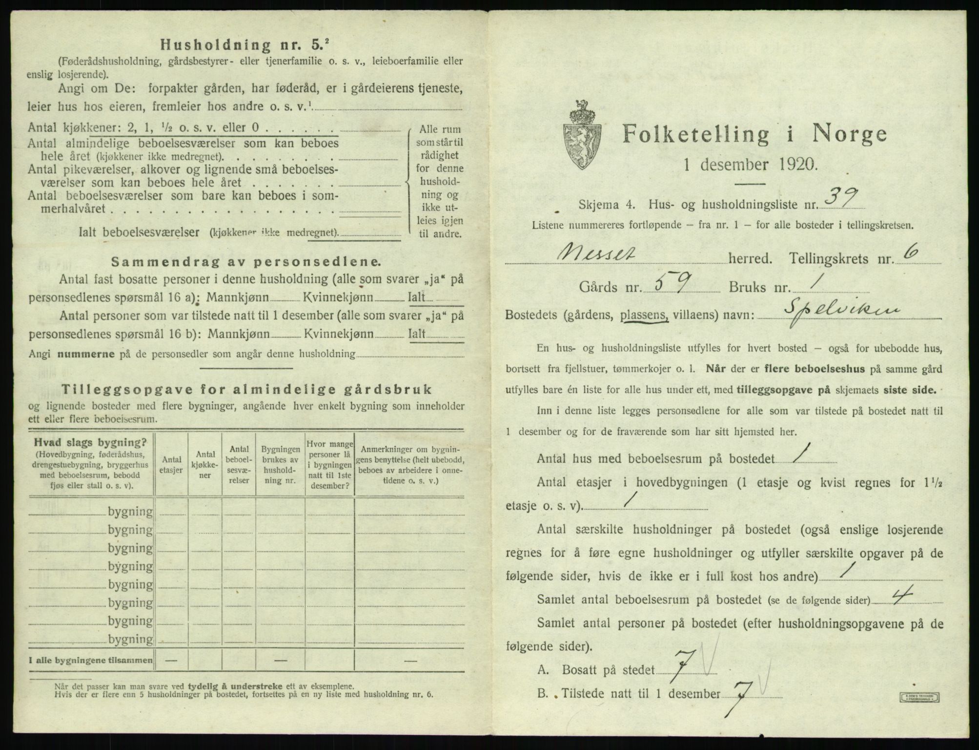 SAT, 1920 census for Nesset, 1920, p. 506