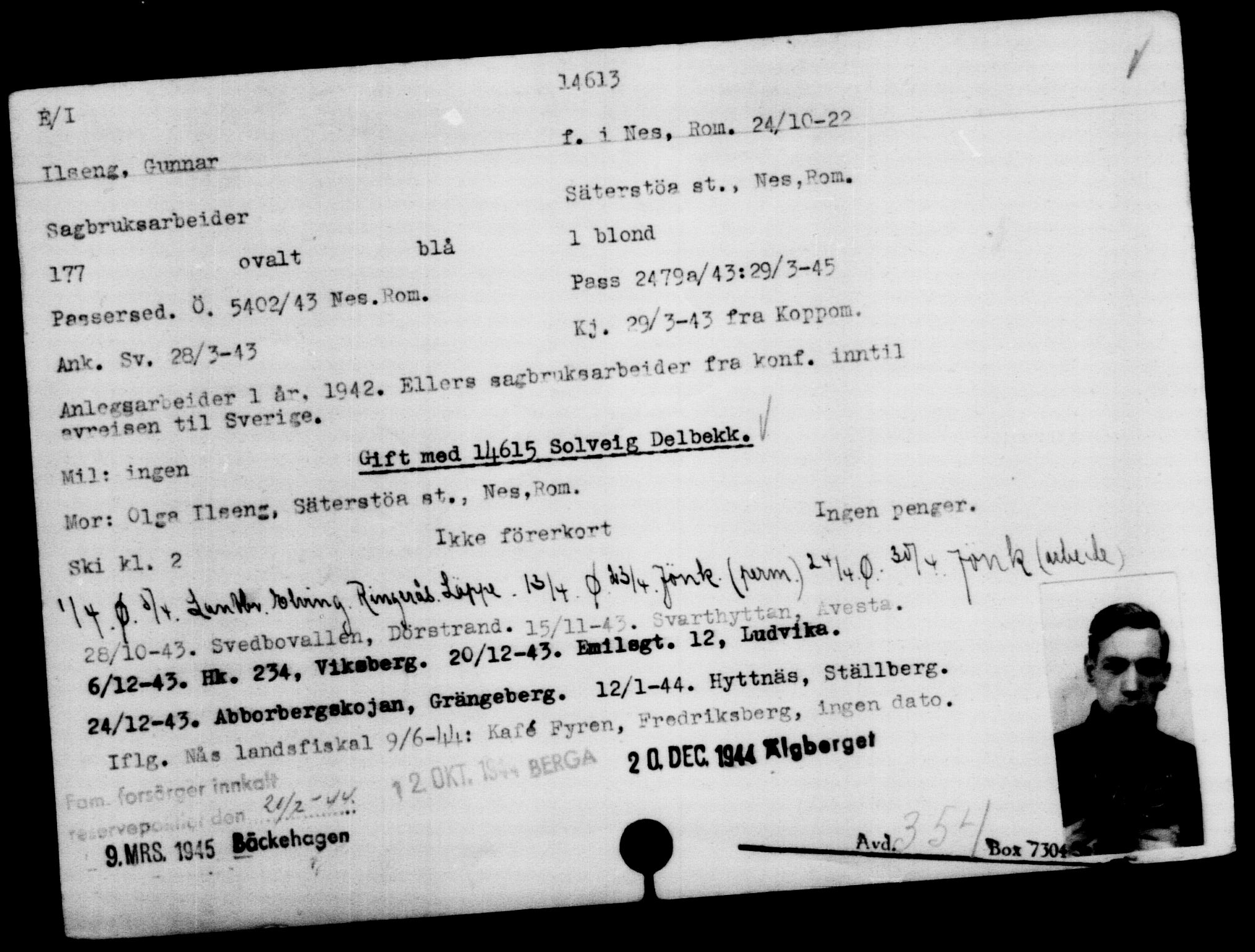 Utenriksstasjonene, Legasjonen i Stockholm, Flyktningkontoret, AV/RA-S-6753/V/Va/L0007: Kjesäterkartoteket, flyktninger med registreringsnr. 12700-15723, 1940-1945, p. 2207