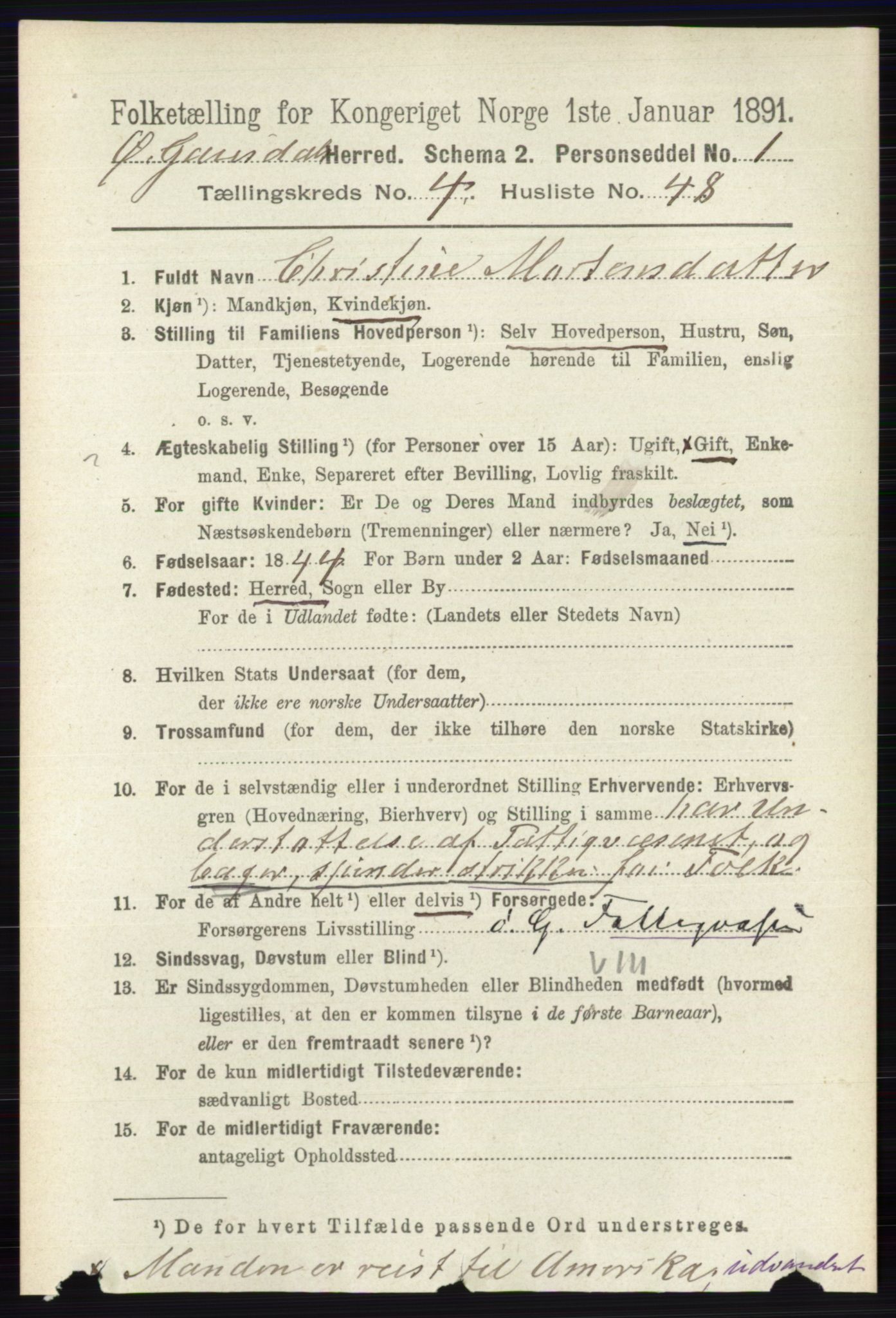 RA, 1891 census for 0522 Østre Gausdal, 1891, p. 2815