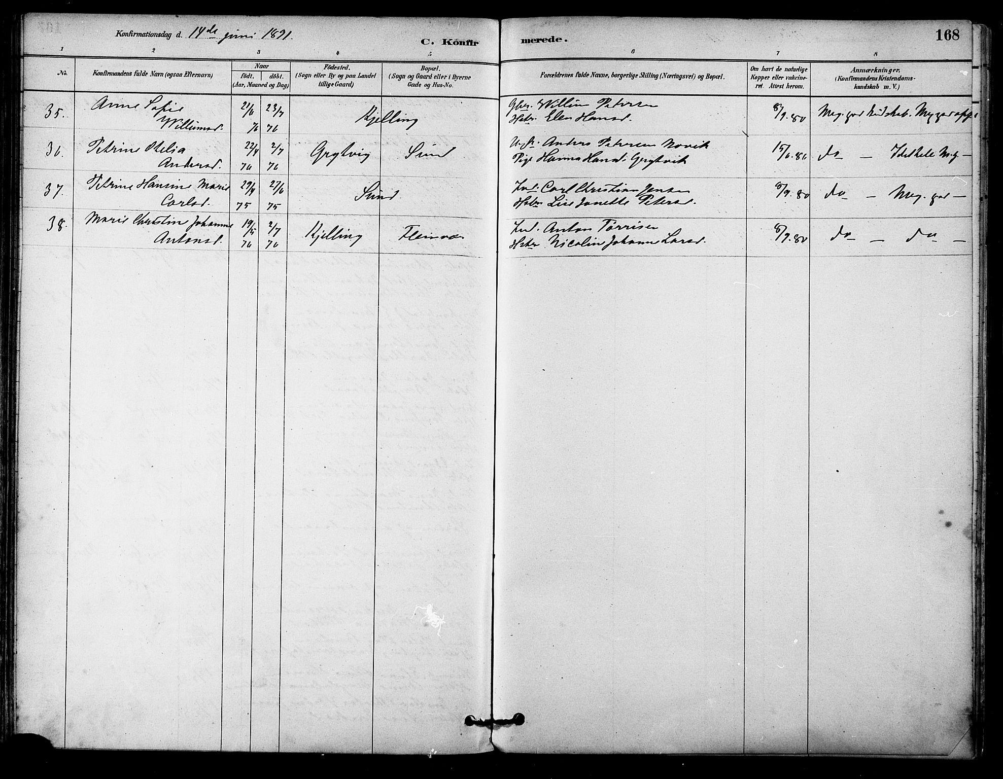 Ministerialprotokoller, klokkerbøker og fødselsregistre - Nordland, AV/SAT-A-1459/805/L0099: Parish register (official) no. 805A06, 1880-1891, p. 168