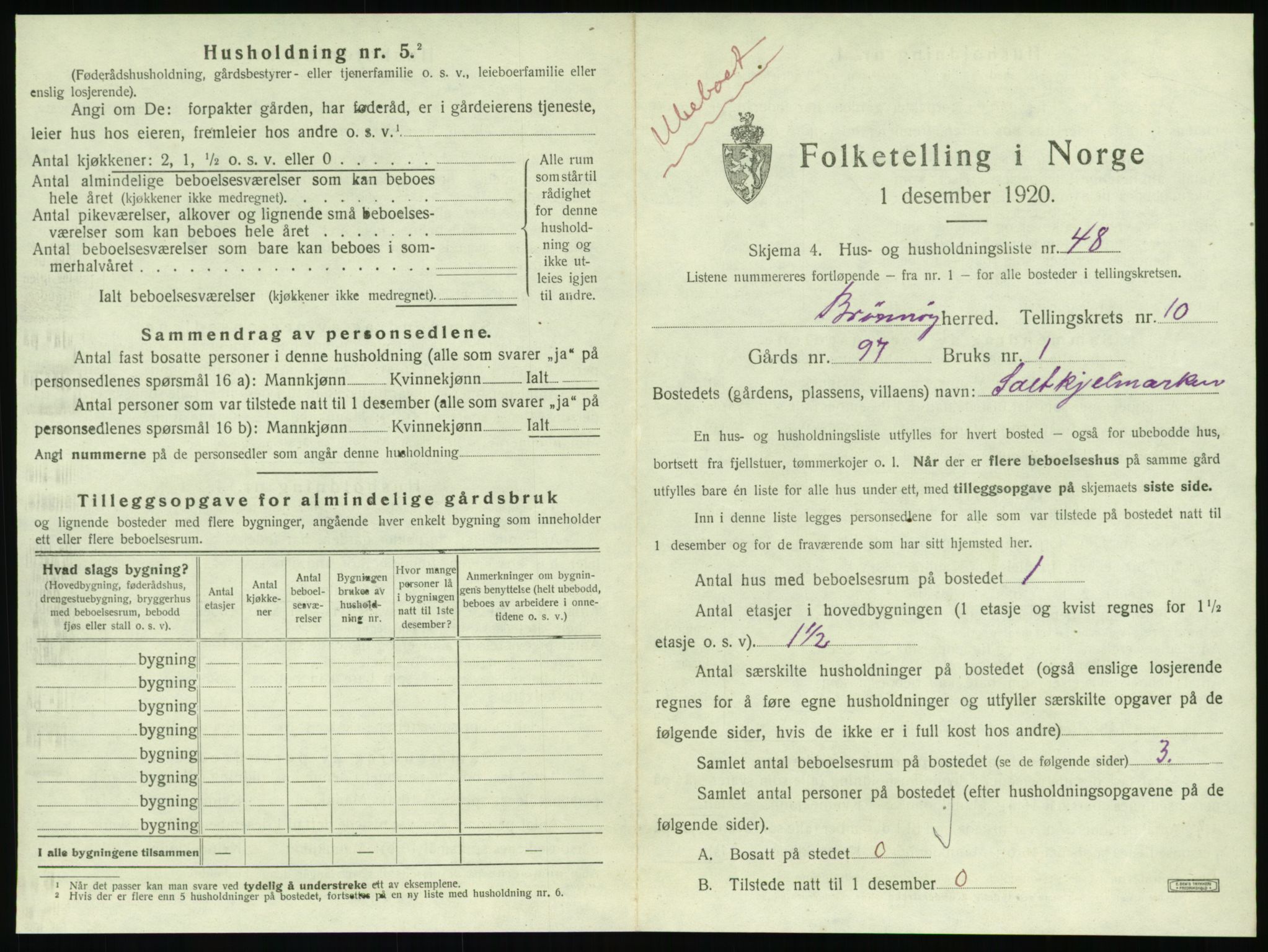 SAT, 1920 census for Brønnøy, 1920, p. 1070