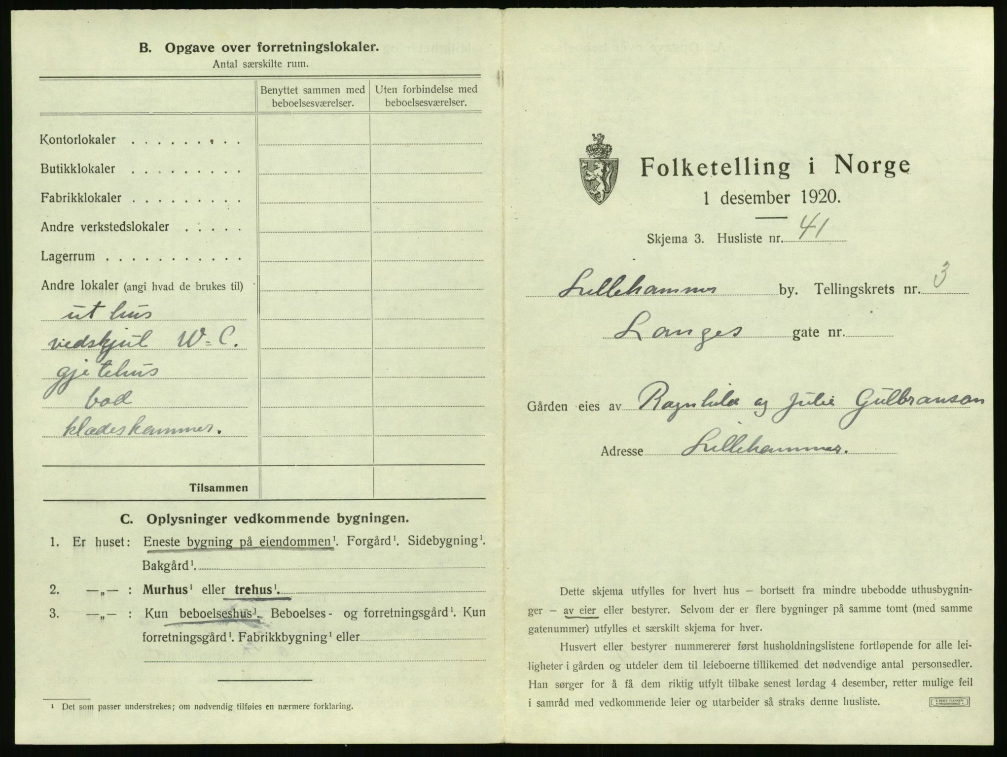 SAH, 1920 census for Lillehammer, 1920, p. 386