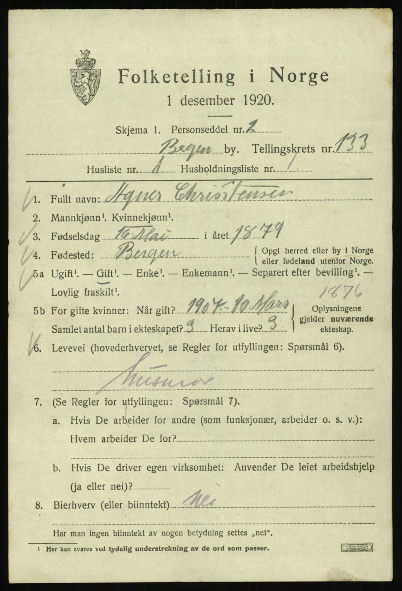 SAB, 1920 census for Bergen, 1920, p. 223656