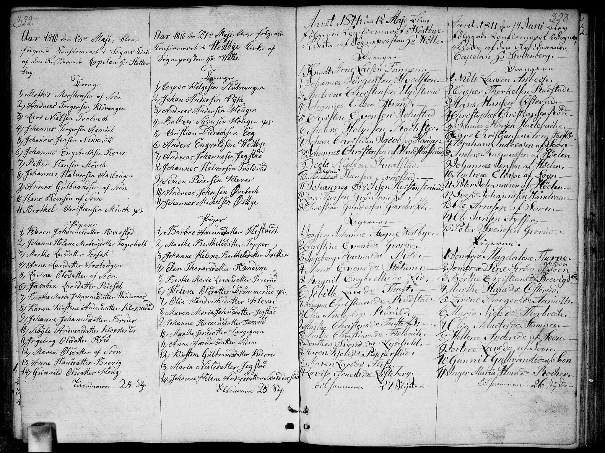 Vestby prestekontor Kirkebøker, SAO/A-10893/F/Fa/L0004: Parish register (official) no. I 4, 1797-1813, p. 322-323