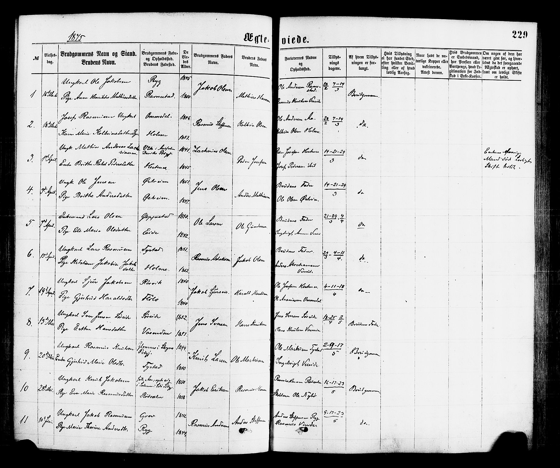 Gloppen sokneprestembete, SAB/A-80101/H/Haa/Haaa/L0010: Parish register (official) no. A 10, 1871-1884, p. 229