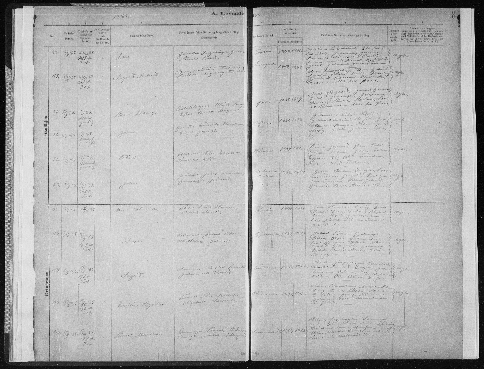 Ministerialprotokoller, klokkerbøker og fødselsregistre - Sør-Trøndelag, AV/SAT-A-1456/668/L0818: Parish register (copy) no. 668C07, 1885-1898, p. 8