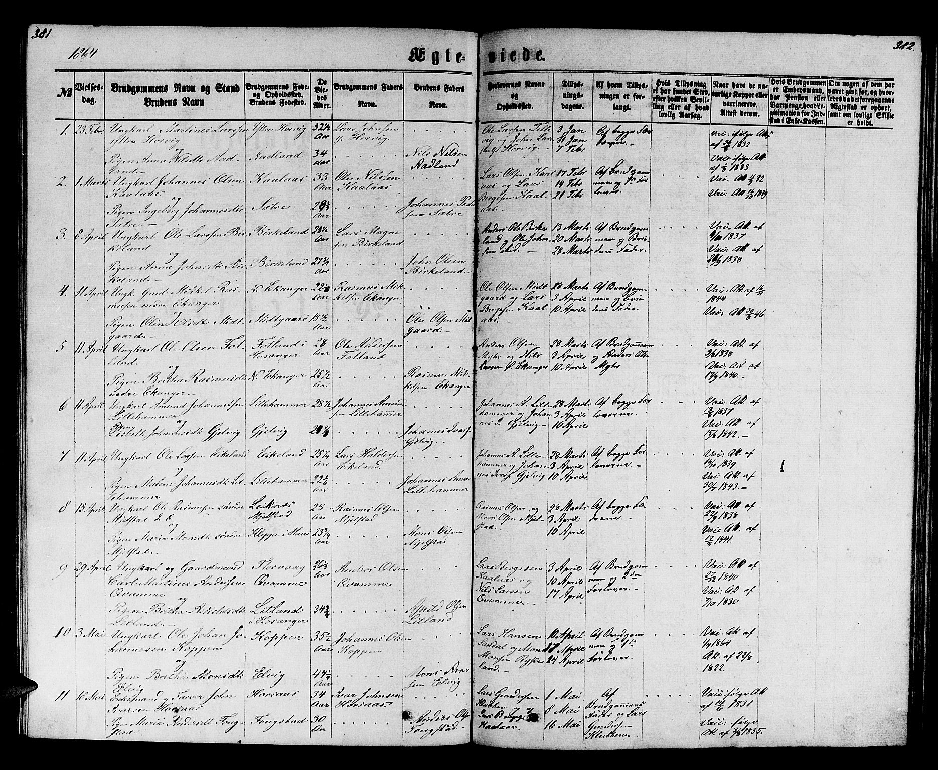 Hamre sokneprestembete, SAB/A-75501/H/Ha/Hab: Parish register (copy) no. B 2, 1863-1880, p. 381-382