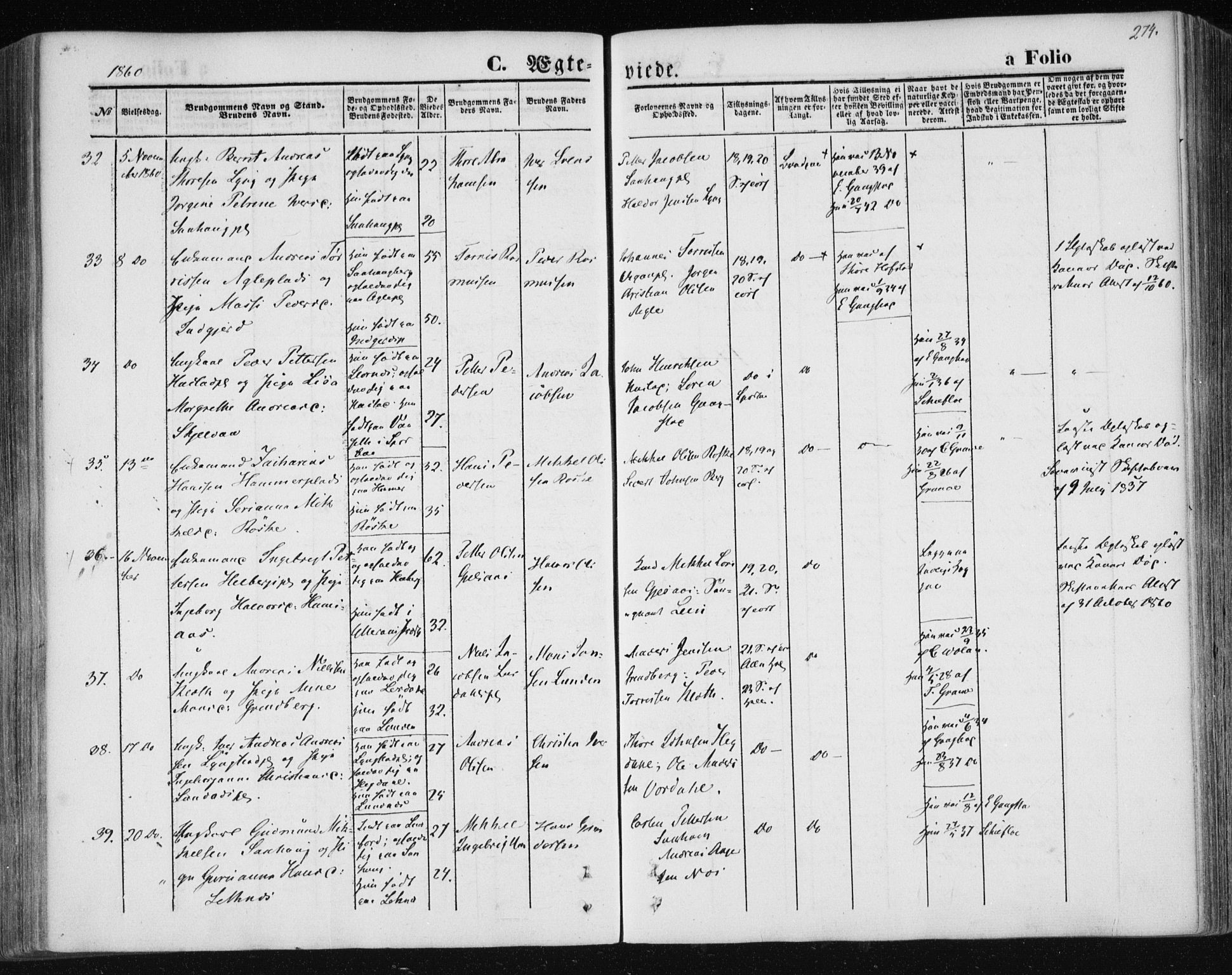 Ministerialprotokoller, klokkerbøker og fødselsregistre - Nord-Trøndelag, SAT/A-1458/730/L0283: Parish register (official) no. 730A08, 1855-1865, p. 274