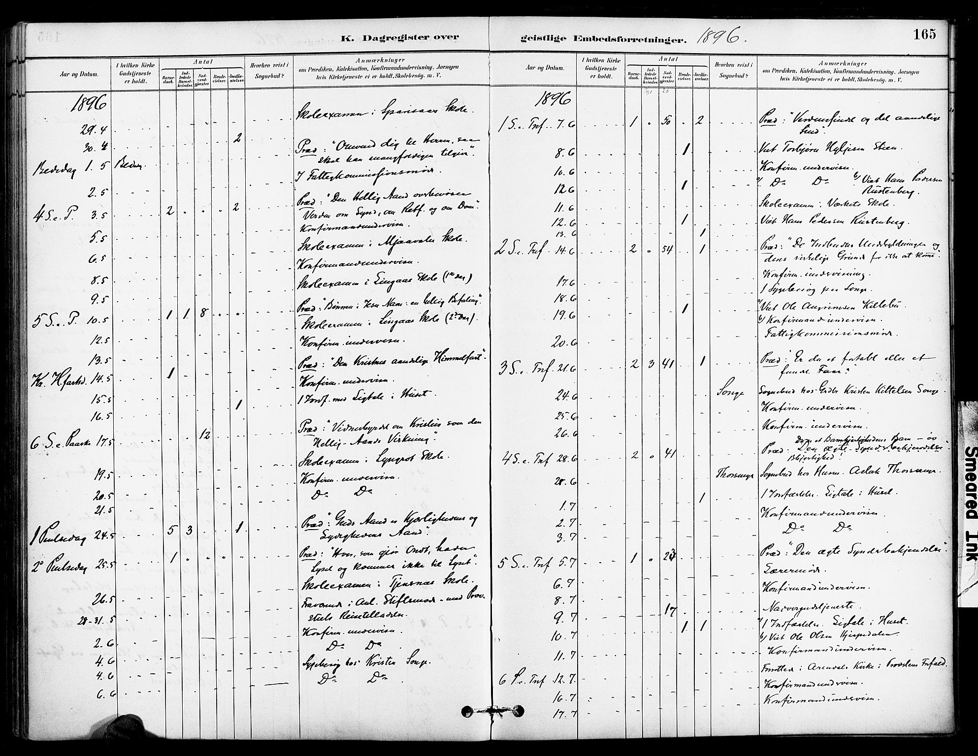 Froland sokneprestkontor, AV/SAK-1111-0013/F/Fa/L0004: Parish register (official) no. A 4, 1882-1906, p. 165