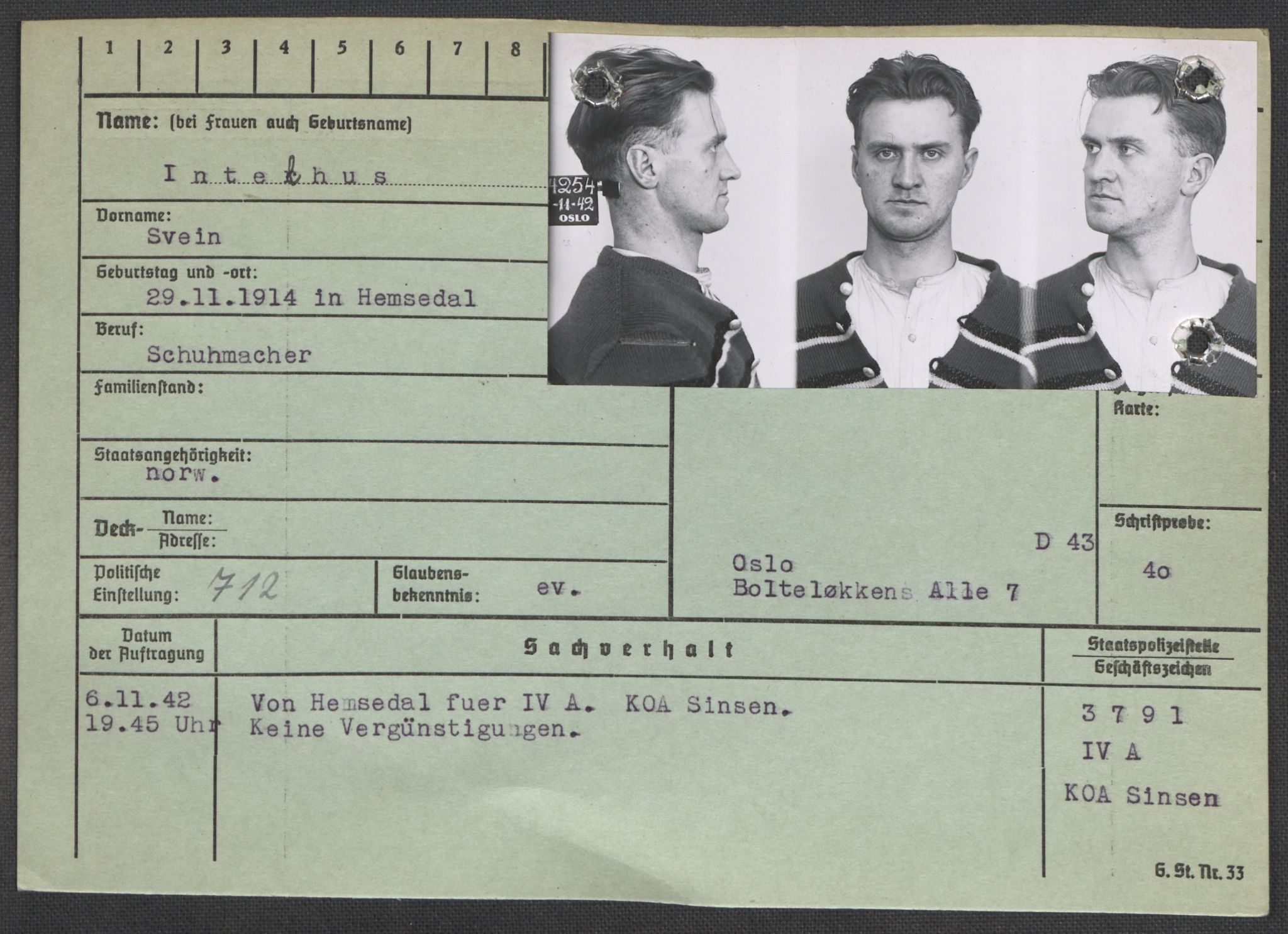 Befehlshaber der Sicherheitspolizei und des SD, AV/RA-RAFA-5969/E/Ea/Eaa/L0005: Register over norske fanger i Møllergata 19: Hø-Kj, 1940-1945, p. 171