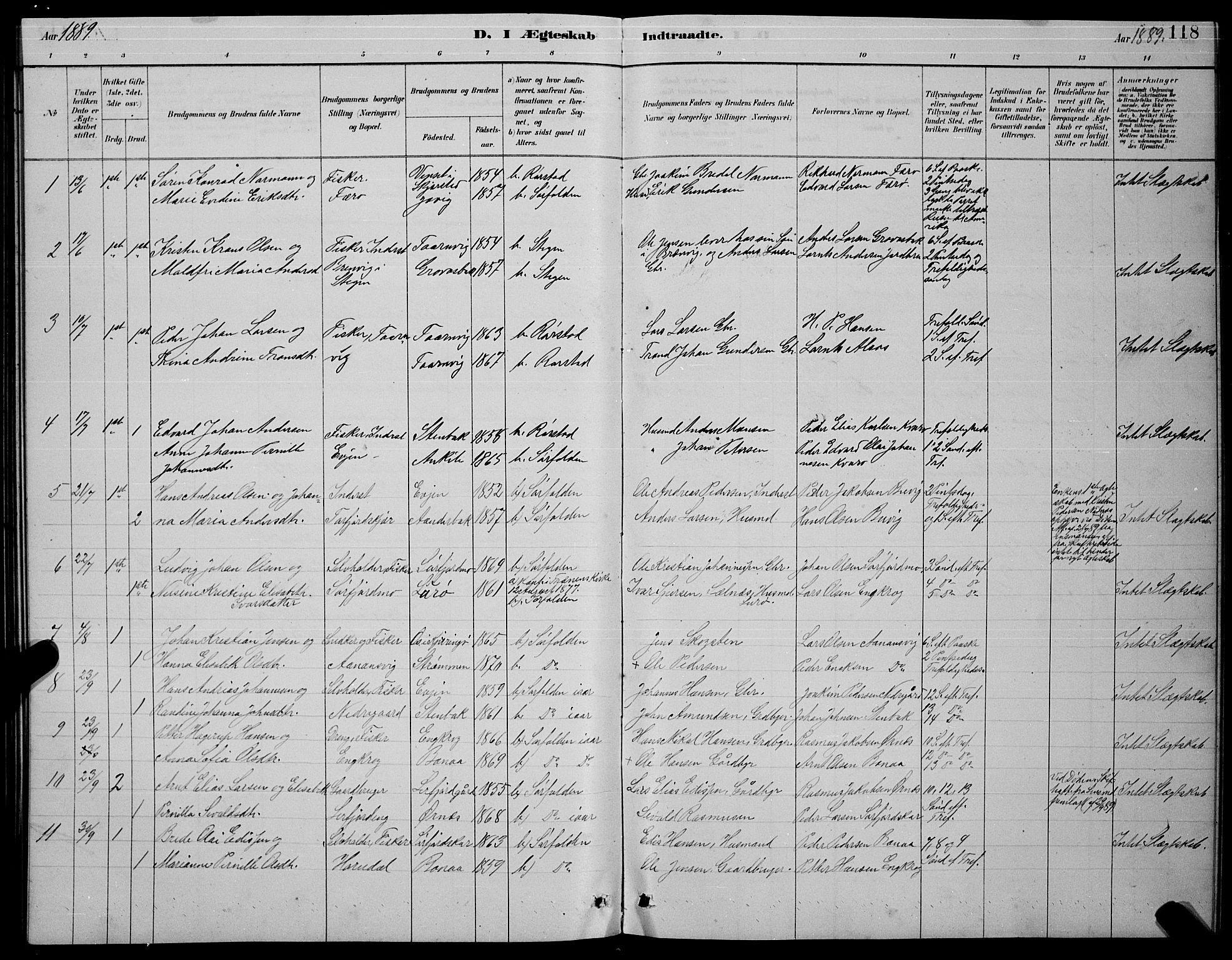 Ministerialprotokoller, klokkerbøker og fødselsregistre - Nordland, AV/SAT-A-1459/854/L0785: Parish register (copy) no. 854C01, 1883-1891, p. 118