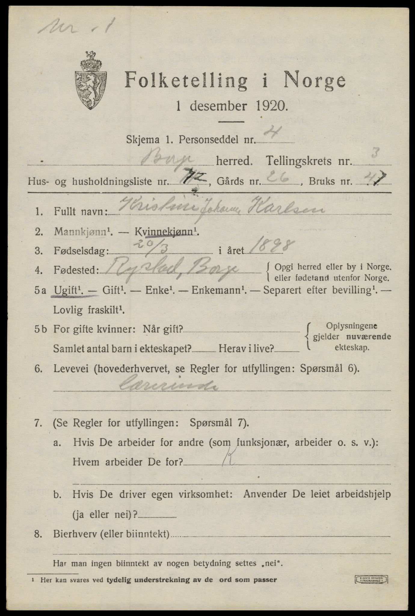 SAT, 1920 census for Borge, 1920, p. 4101