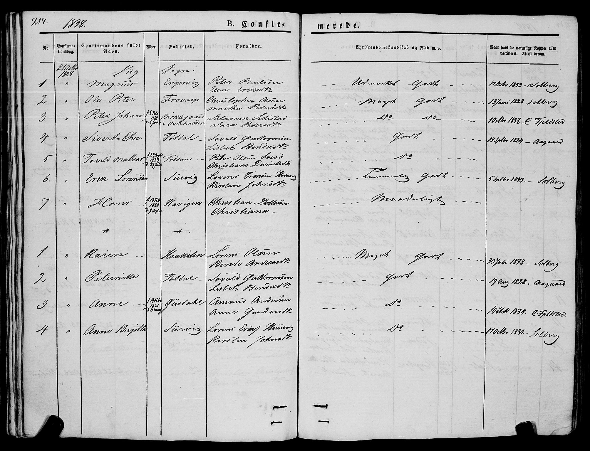 Ministerialprotokoller, klokkerbøker og fødselsregistre - Nord-Trøndelag, SAT/A-1458/773/L0614: Parish register (official) no. 773A05, 1831-1856, p. 217