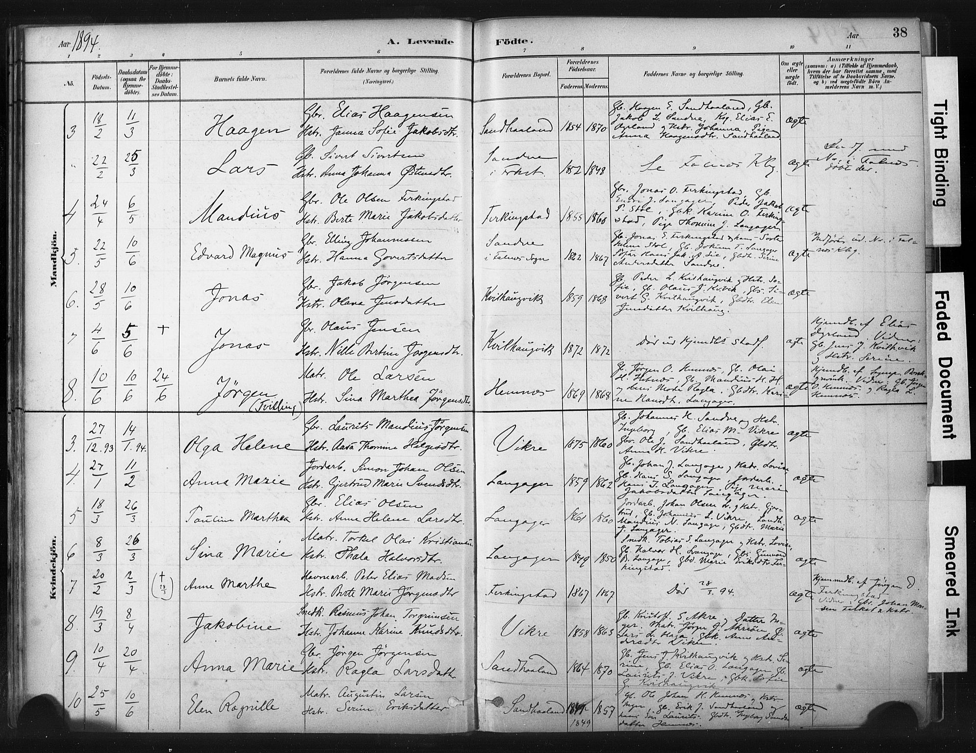 Skudenes sokneprestkontor, SAST/A -101849/H/Ha/Haa/L0010: Parish register (official) no. A 7, 1882-1912, p. 38