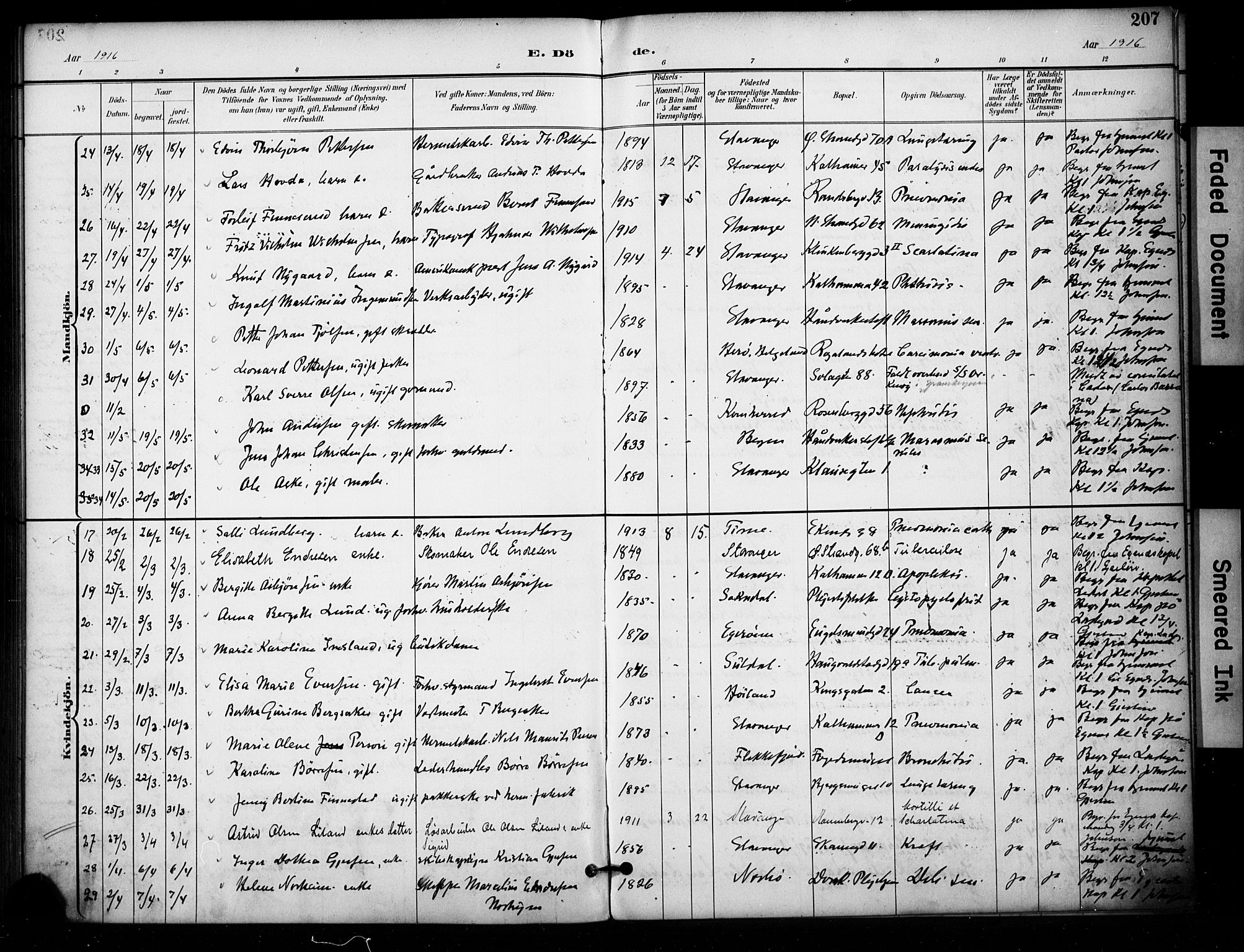 Domkirken sokneprestkontor, AV/SAST-A-101812/001/30/30BA/L0032: Parish register (official) no. A 31, 1896-1917, p. 207