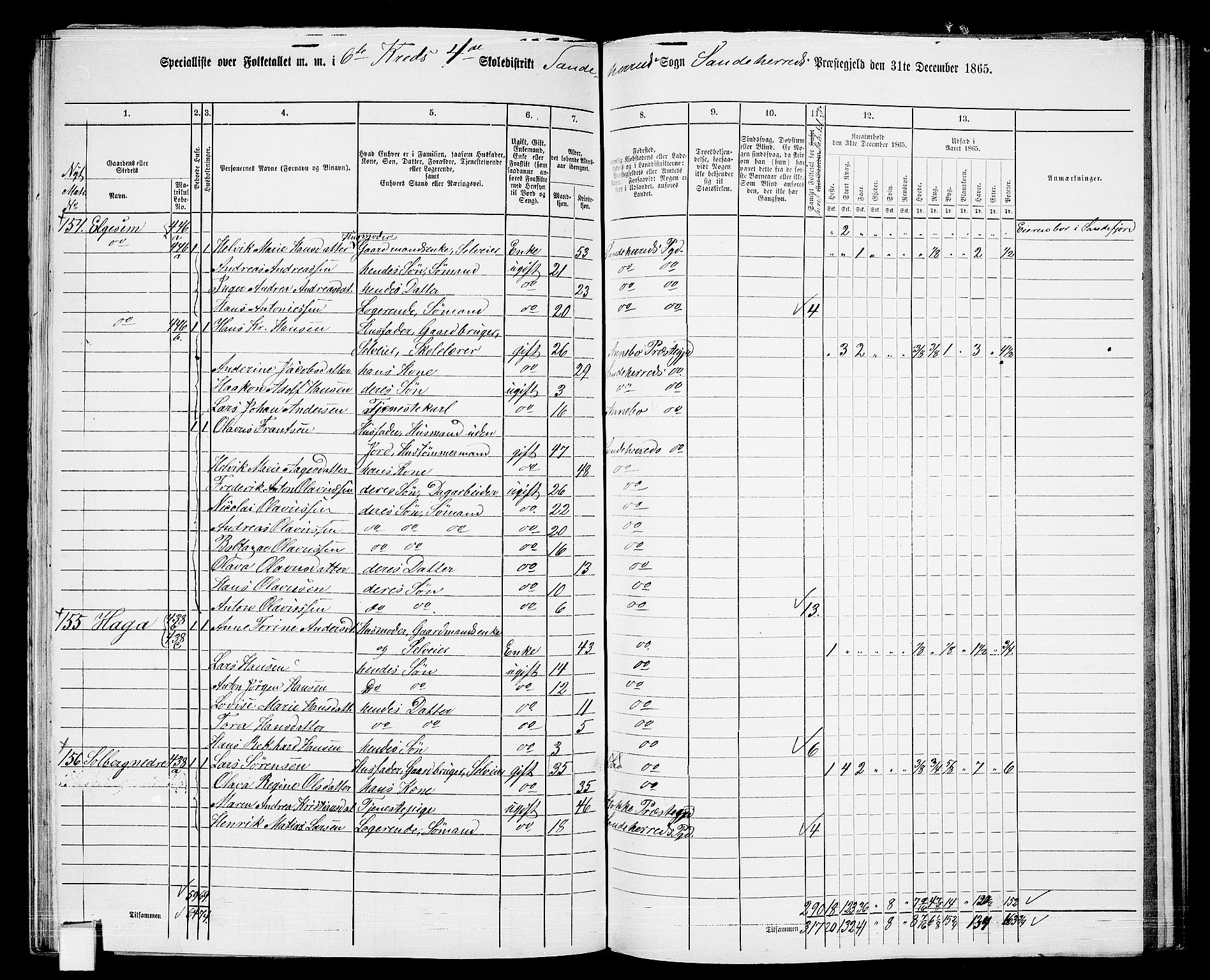 RA, 1865 census for Sandeherred/Sandeherred, 1865, p. 118