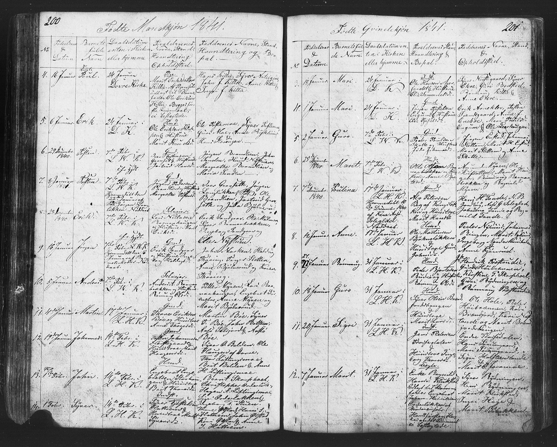 Lesja prestekontor, SAH/PREST-068/H/Ha/Hab/L0002: Parish register (copy) no. 2, 1832-1850, p. 200-201