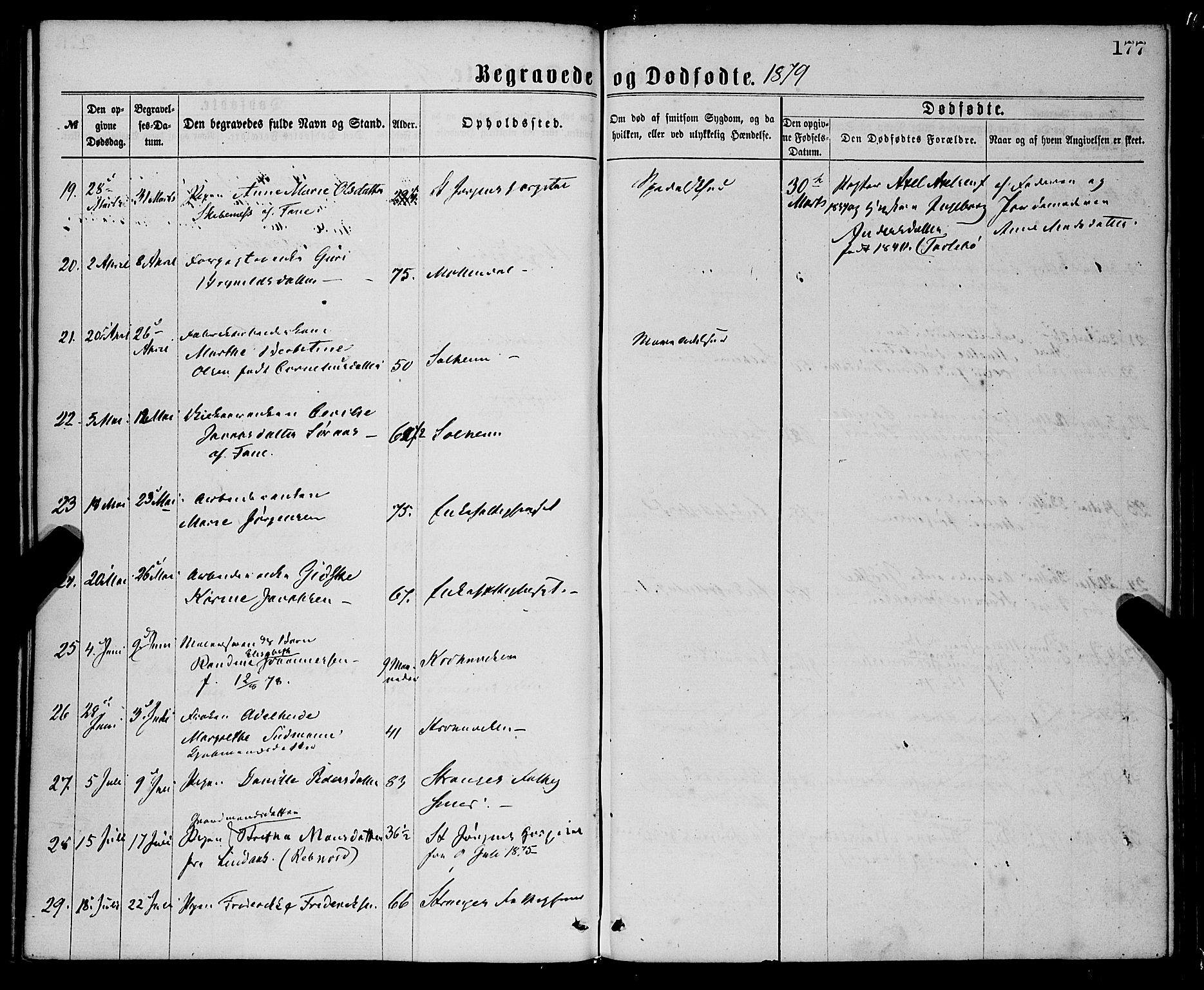 St. Jørgens hospital og Årstad sokneprestembete, AV/SAB-A-99934: Parish register (official) no. A 11, 1864-1886, p. 177