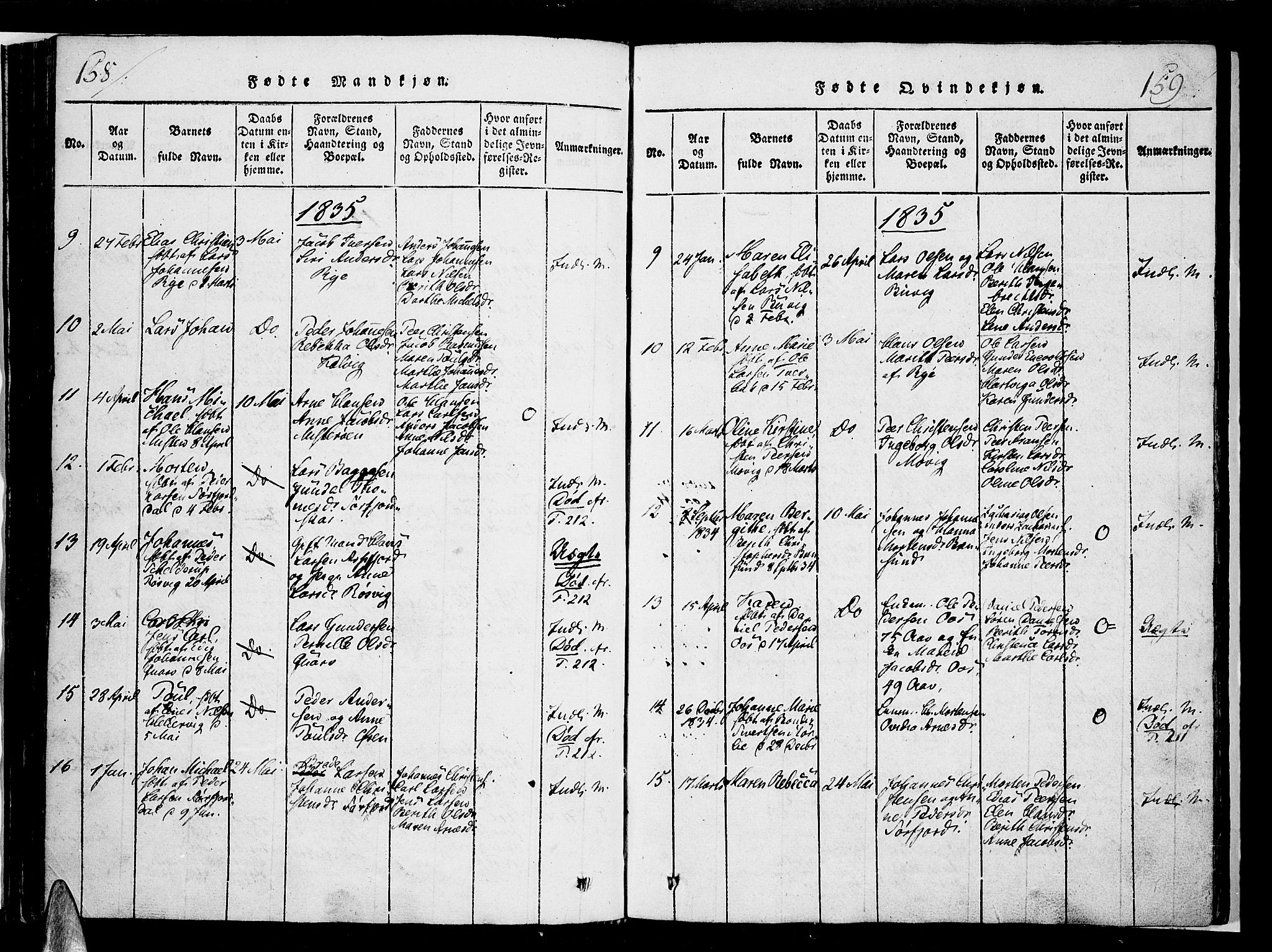 Ministerialprotokoller, klokkerbøker og fødselsregistre - Nordland, SAT/A-1459/853/L0768: Parish register (official) no. 853A07, 1821-1836, p. 158-159