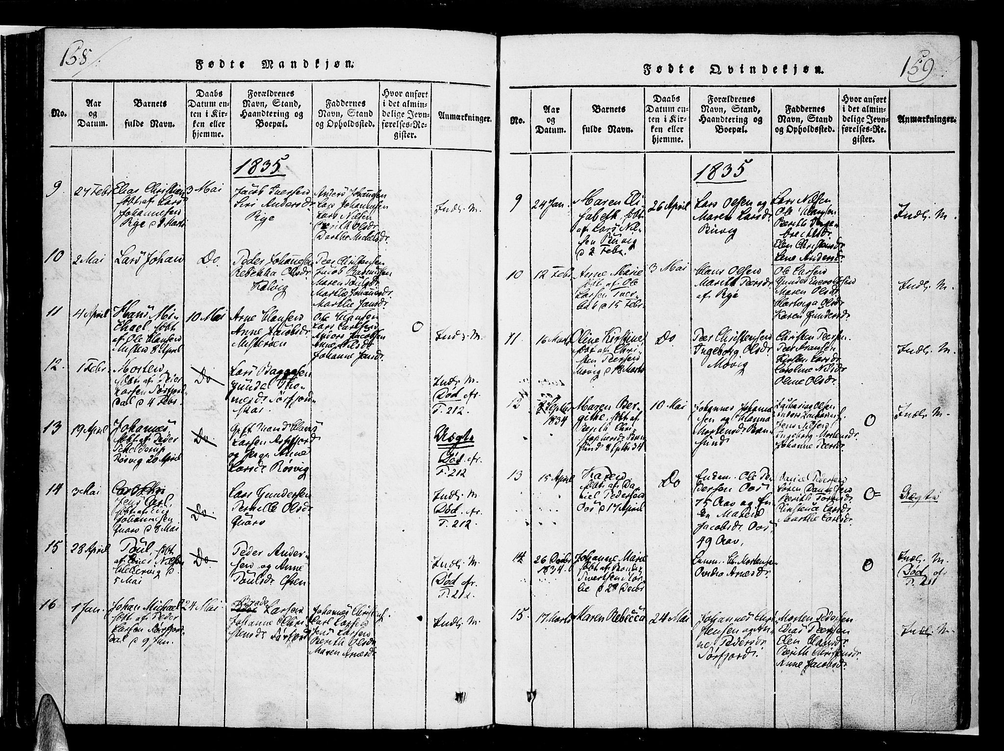 Ministerialprotokoller, klokkerbøker og fødselsregistre - Nordland, AV/SAT-A-1459/853/L0768: Parish register (official) no. 853A07, 1821-1836, p. 158-159