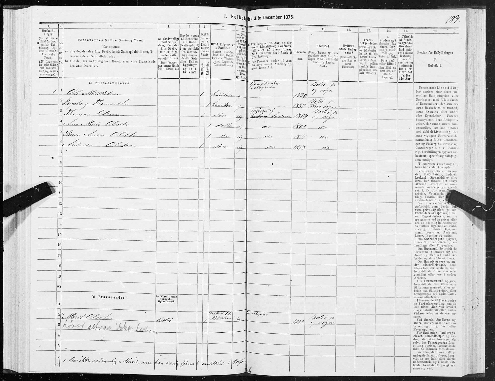 SAT, 1875 census for 1544P Bolsøy, 1875, p. 4189