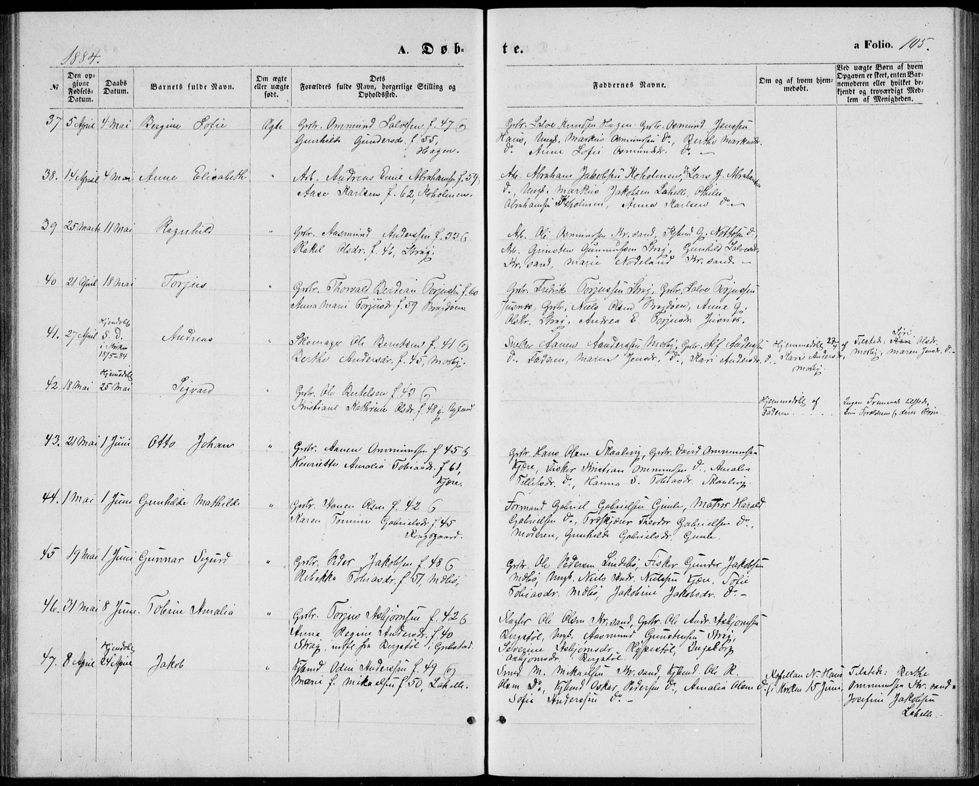 Oddernes sokneprestkontor, AV/SAK-1111-0033/F/Fb/Fba/L0007: Parish register (copy) no. B 7, 1869-1887, p. 105