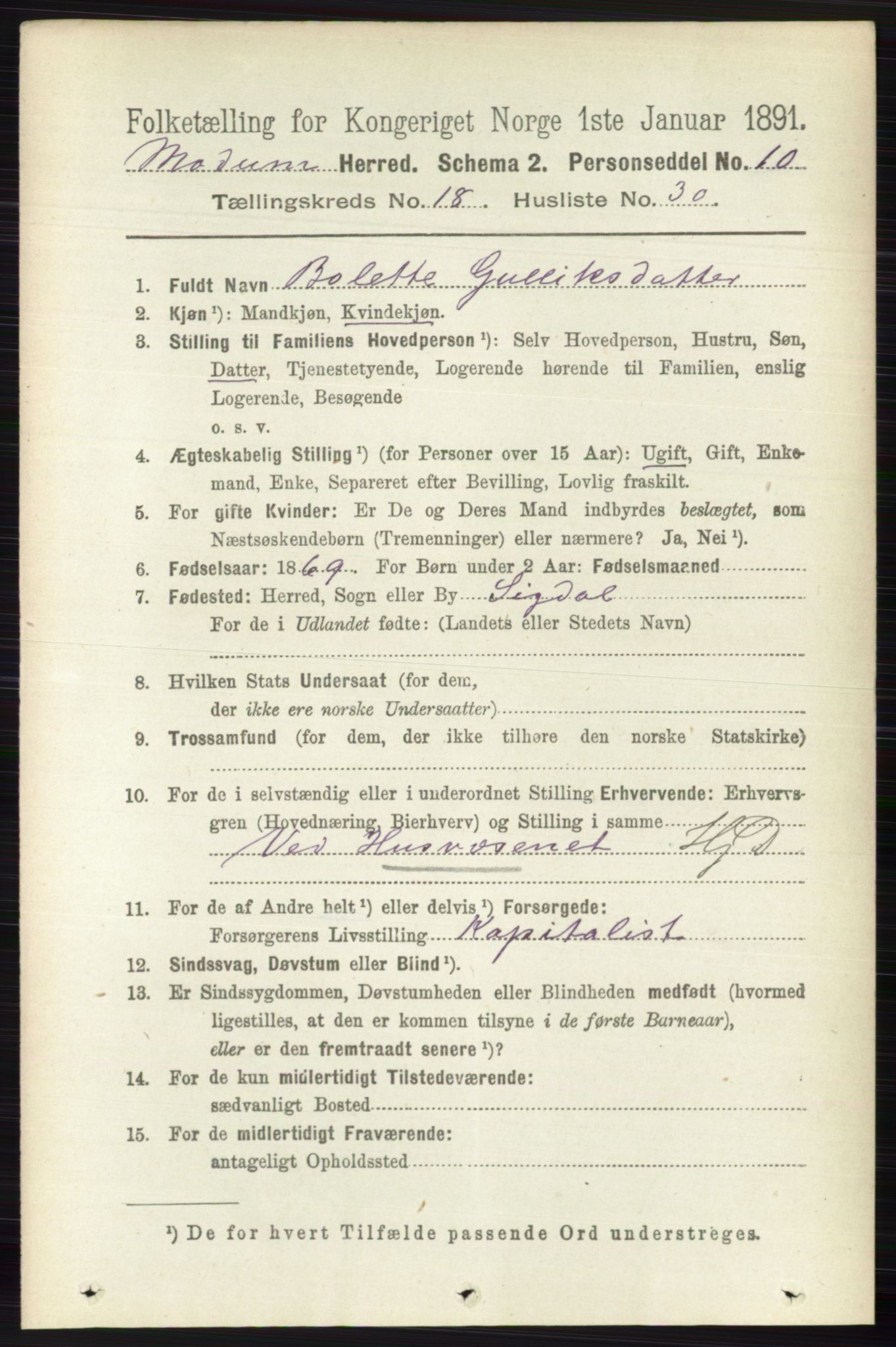 RA, 1891 census for 0623 Modum, 1891, p. 7406