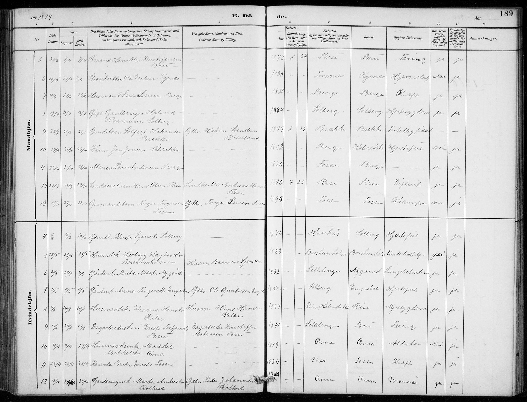 Strandebarm sokneprestembete, AV/SAB-A-78401/H/Hab: Parish register (copy) no. B  1, 1891-1914, p. 189