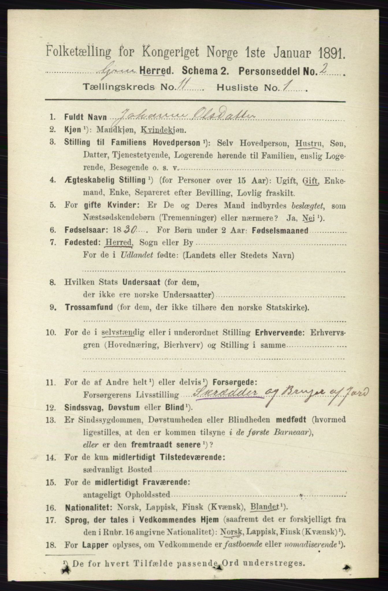 RA, 1891 census for 0423 Grue, 1891, p. 5858