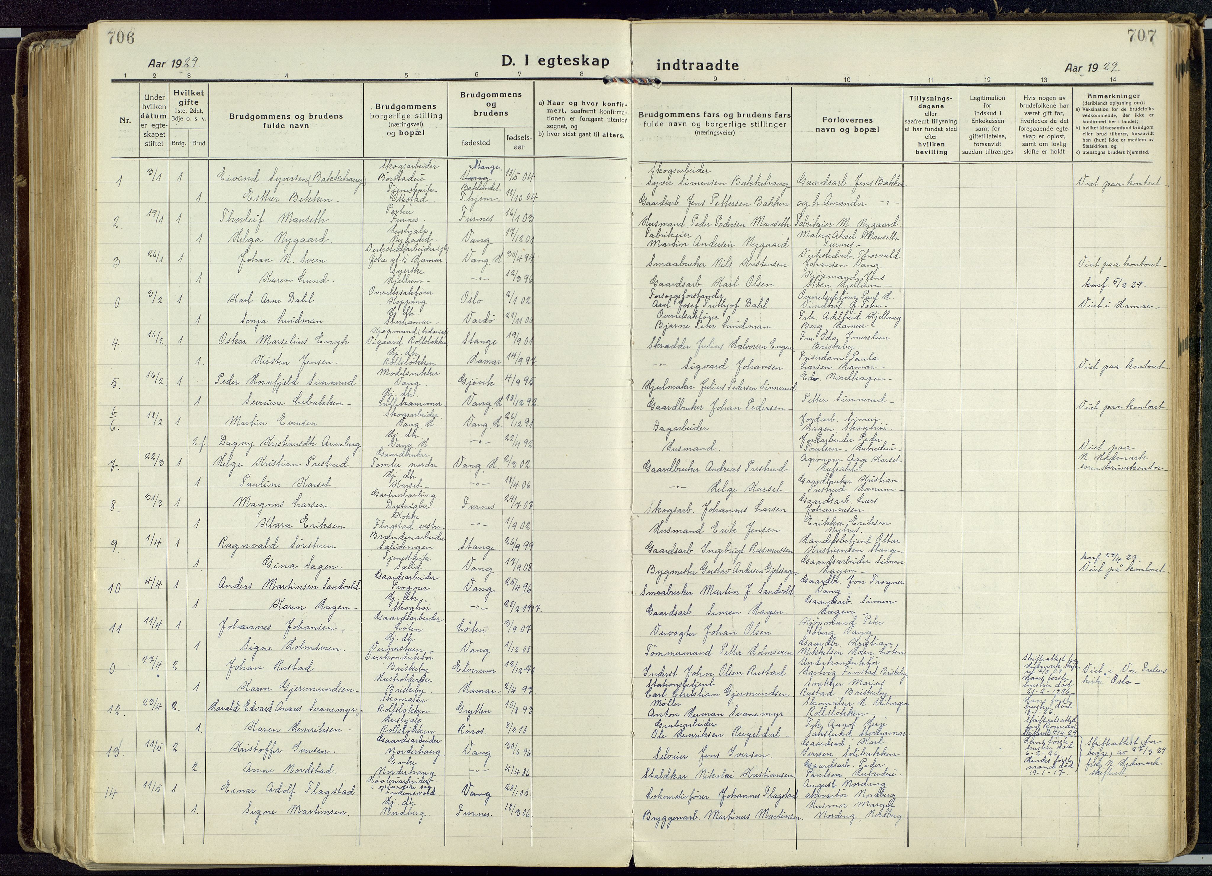 Vang prestekontor, Hedmark, SAH/PREST-008/H/Ha/Haa/L0022: Parish register (official) no. 22, 1918-1944, p. 706-707
