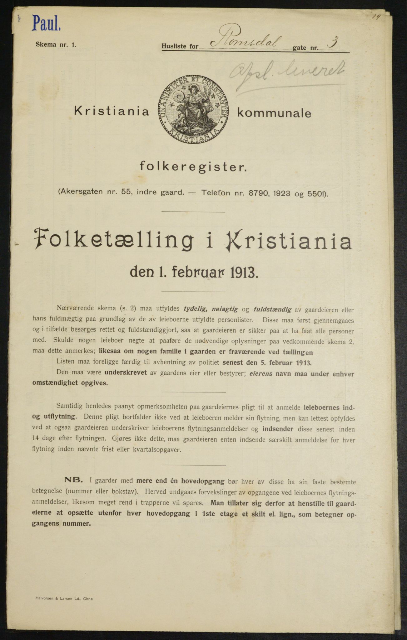 OBA, Municipal Census 1913 for Kristiania, 1913, p. 83201