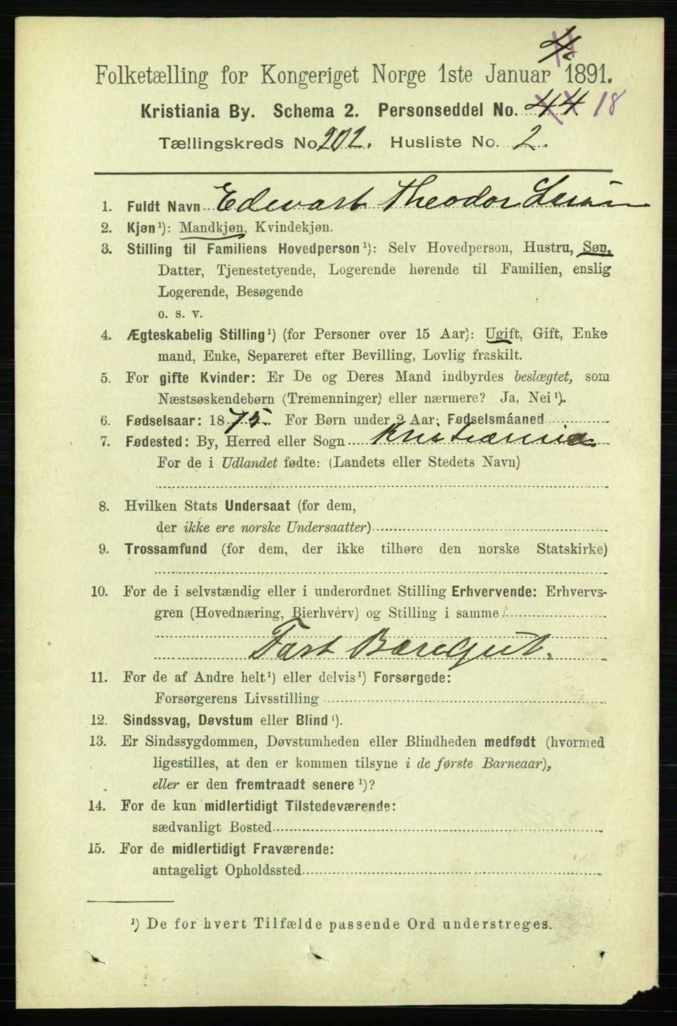 RA, 1891 census for 0301 Kristiania, 1891, p. 121564