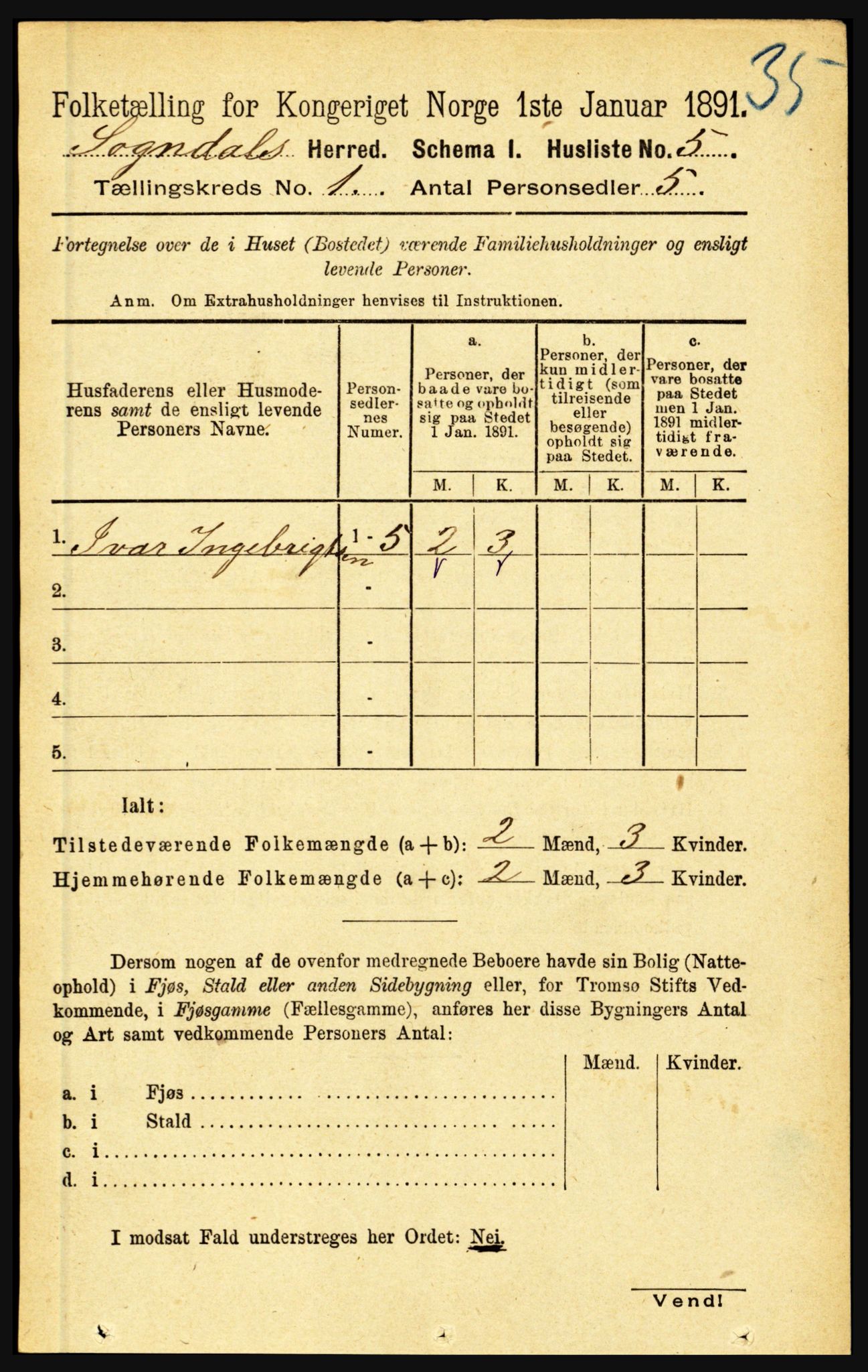 RA, 1891 census for 1420 Sogndal, 1891, p. 34