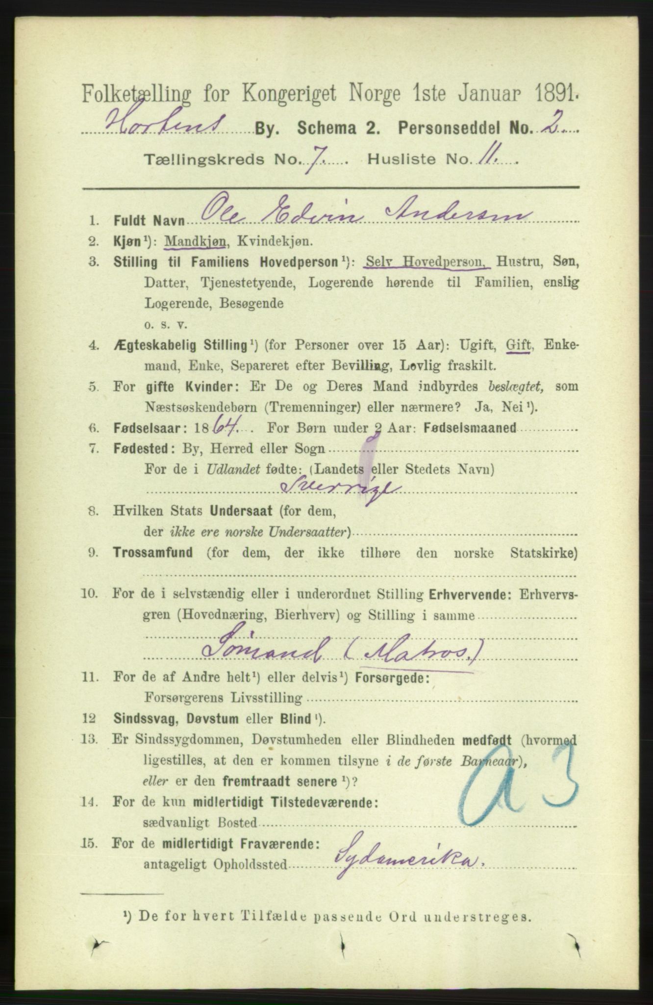 RA, 1891 census for 0703 Horten, 1891, p. 4489