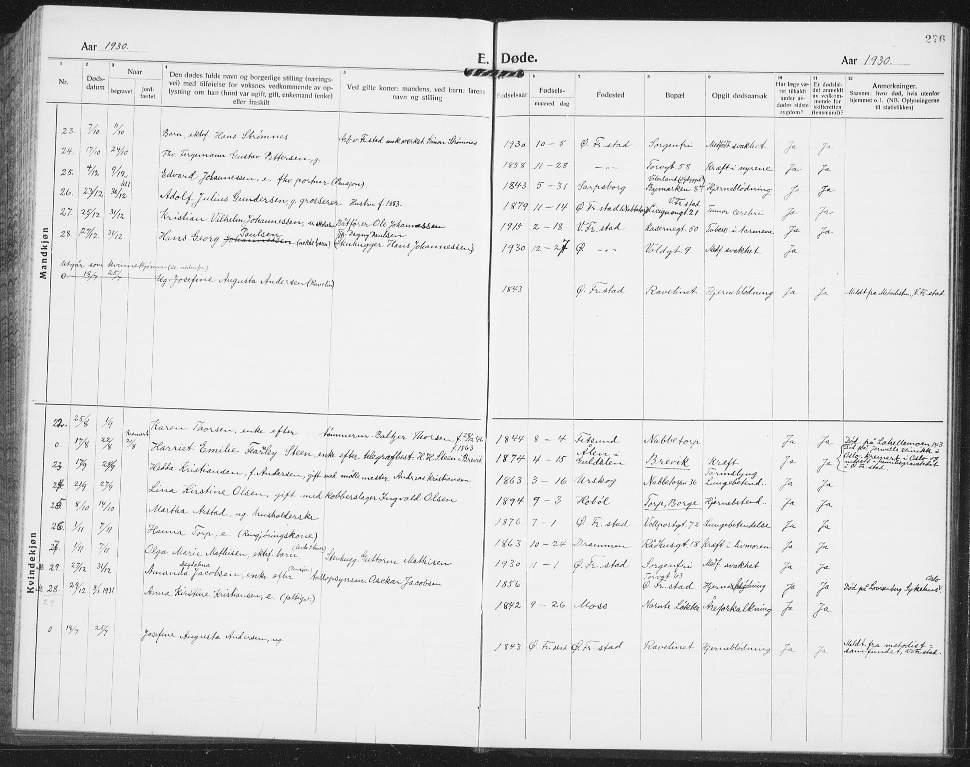 Østre Fredrikstad prestekontor Kirkebøker, SAO/A-10907/G/Ga/L0003: Parish register (copy) no. 3, 1920-1940, p. 276