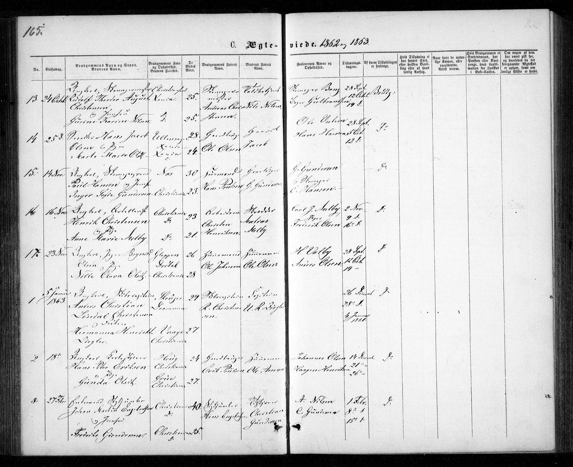 Garnisonsmenigheten Kirkebøker, SAO/A-10846/G/Ga/L0006: Parish register (copy) no. 6, 1860-1880, p. 165